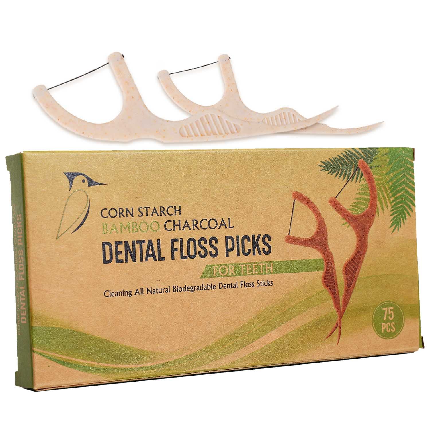 Vegan Bamboo Floss in Bamboo Floss Container | Plastic Free | Biodegradable  | Compostable | Earth Friendly | Dental Floss | Charcoal Organic
