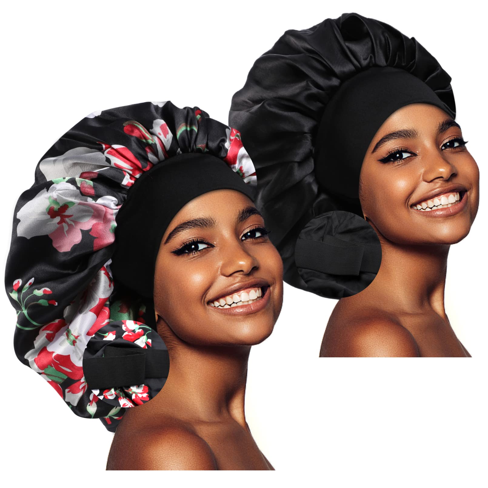 2PCS Large Satin Bonnet,Silk Bonnet for Curly Hair,Big Sleep Cap