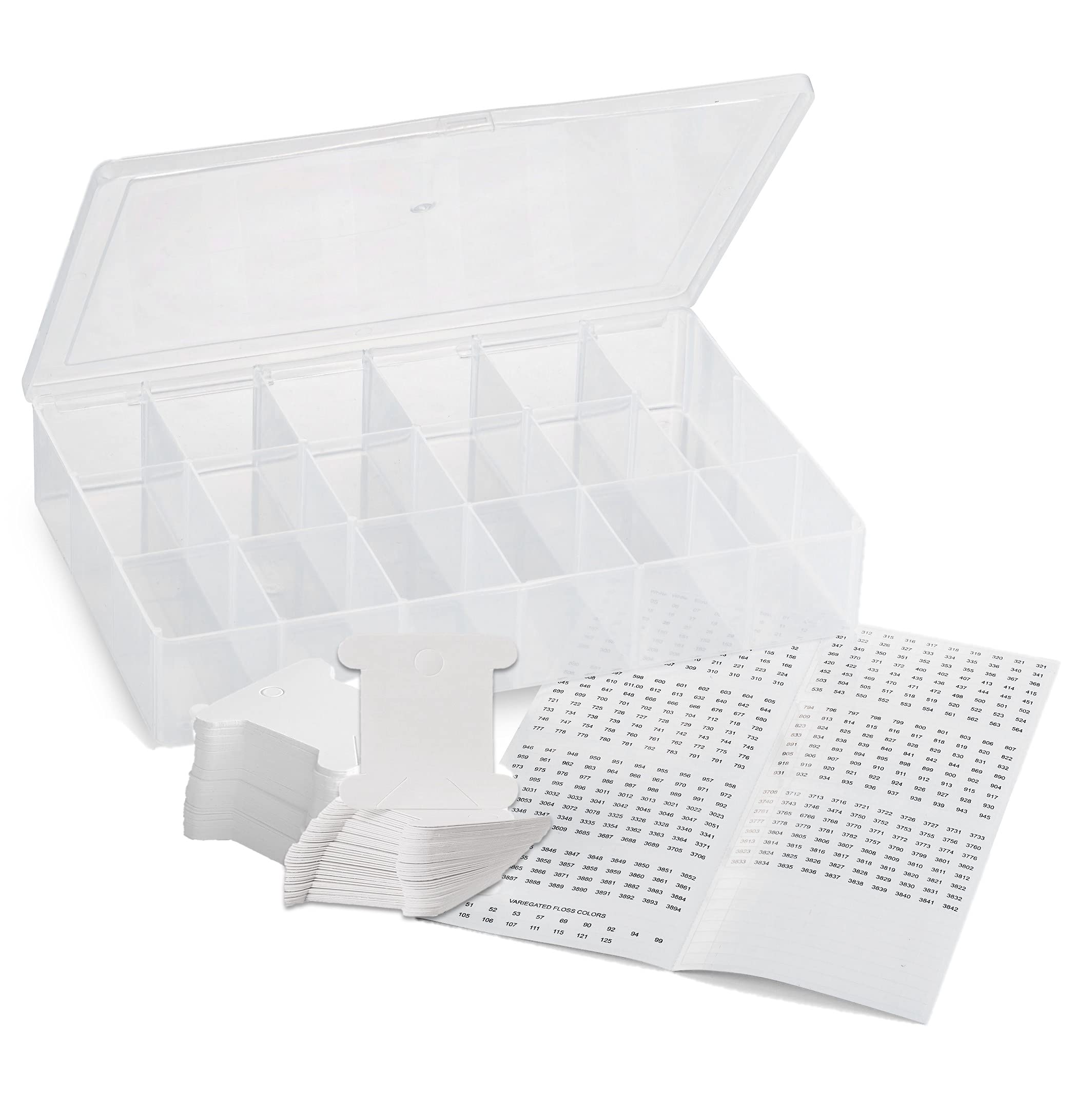 Embroidery Floss Organizer Box  17 Compartment Plastic Box with Lid,  Embroidery Thread Organizer with 100