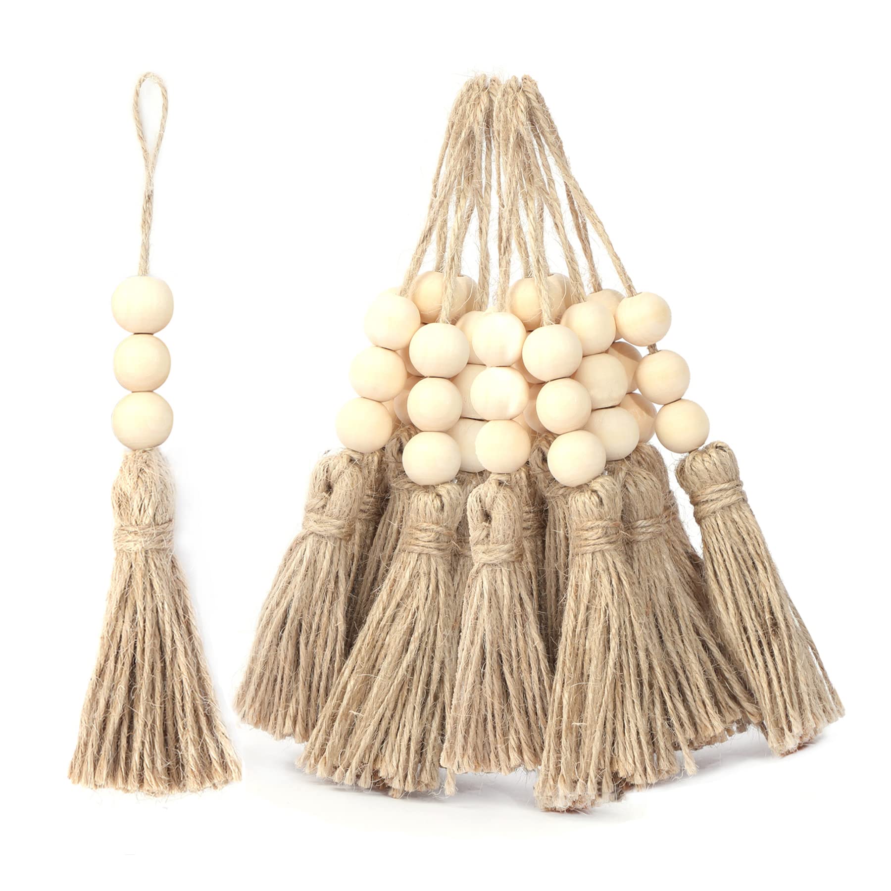 AEKAO 20 Pack Jute Rope Tassel with 3 Wood Beads, Hemp Rope Burlap Tassels  for Christmas Tree DIY Craft Wood Beads Garland Project Wedding Home Party  Decorations (Natural Color)