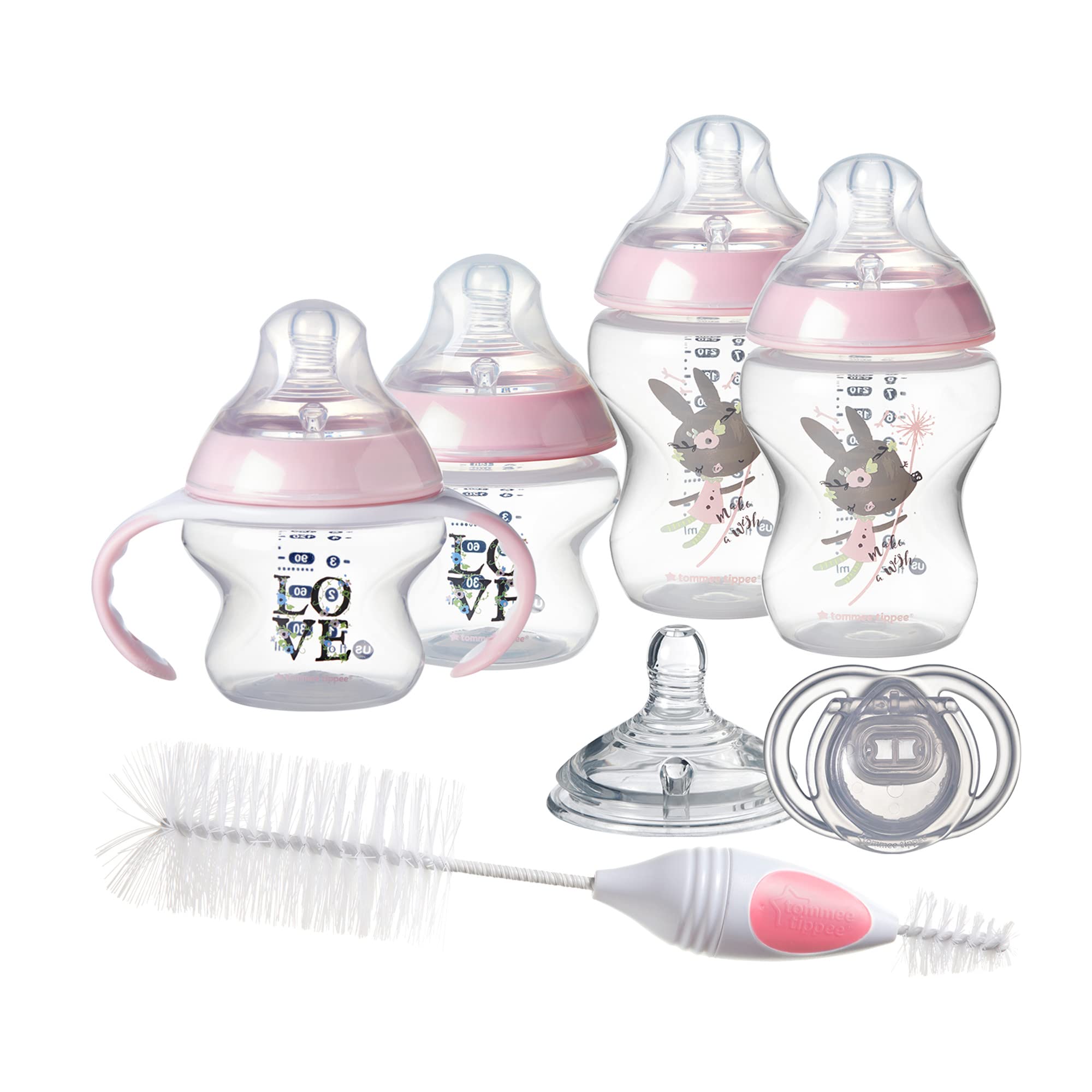 Tommee Tippee Closer to Nature Newborn Baby Bottle Starter Set Pink Girl  Pink 7 Piece Set Newborn Starter Set