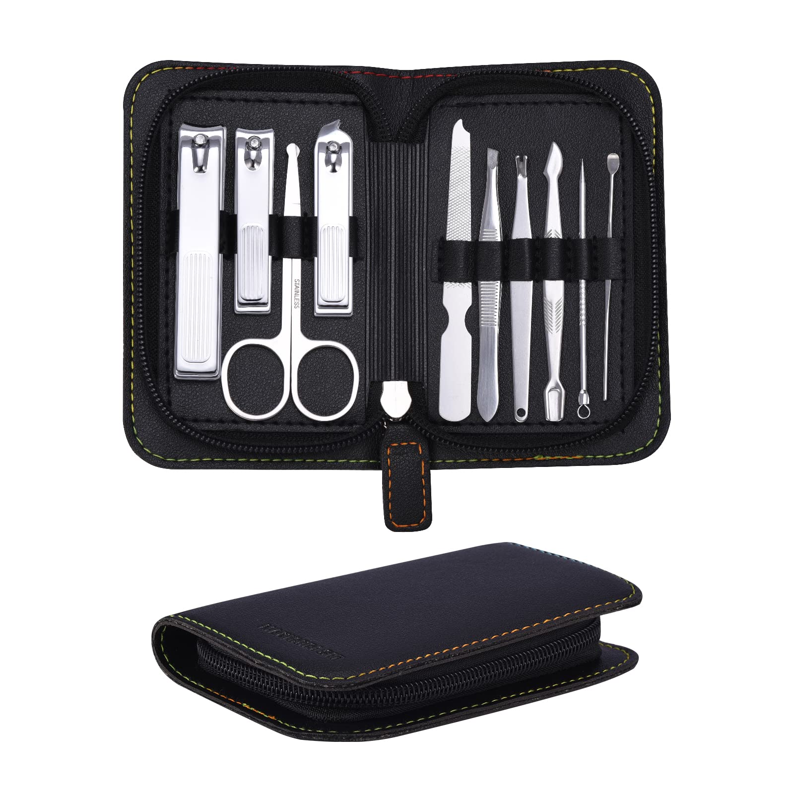 FIXBODY Nail Clippers Set, Professional Manicure set and Pedicure Kit, 10  Pieces Stainless Steel Nail Care Kit, Nail Clippers and Toenail Clippers  with Black Leather Case, Gift for Men and Women