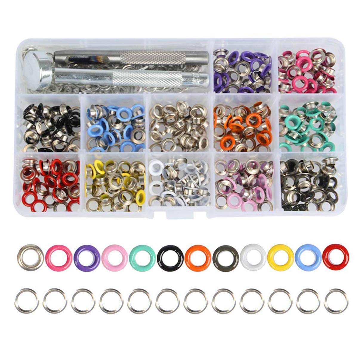QLOUNI 360 Sets 3/16 inch 12 Colors Grommets Kit Metal Eyelets