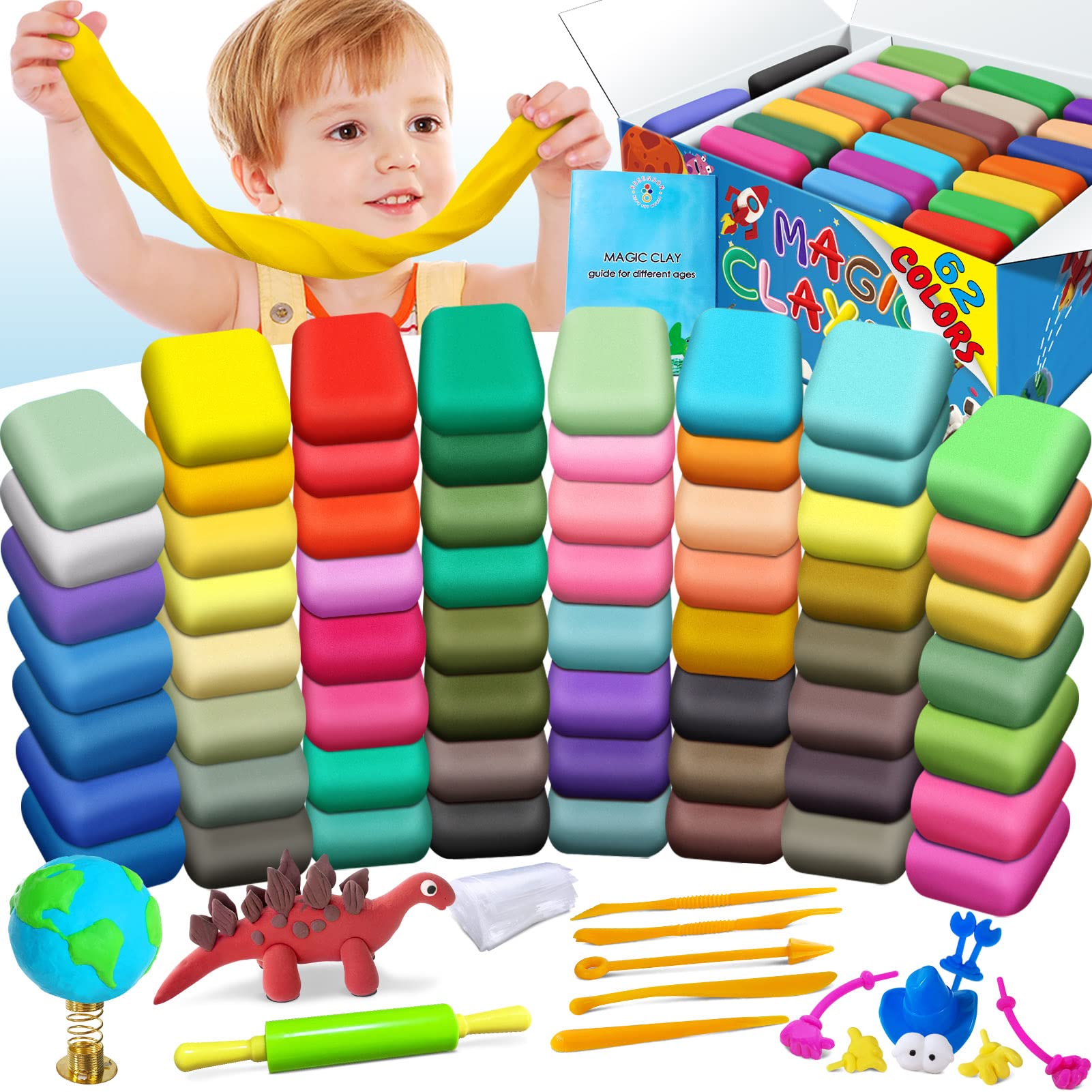 Modeling Clay Kit - 62 Colors Air Dry Magic Clay Best Gift for Boys & Girls  Age