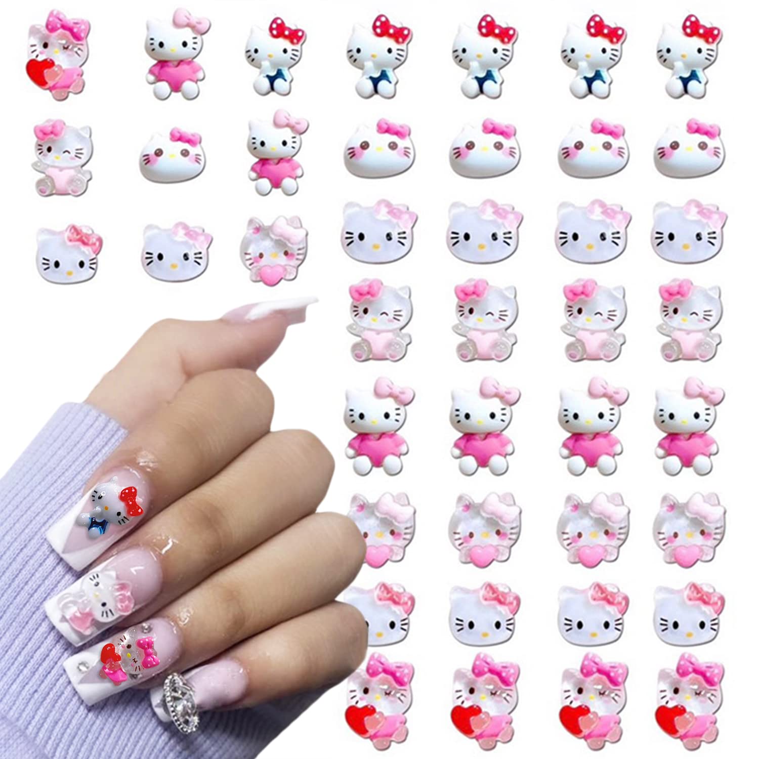 Tezocr Kawaii Nail Charms Hello Kitty Nail Charms for Acrylic Nails Cute  Nail Jewelry Design Hello Kitty Nail Art Charms for Women Girls Cartoon  Nail Diamond Decoration DIY Manicure Accessories Multicolor