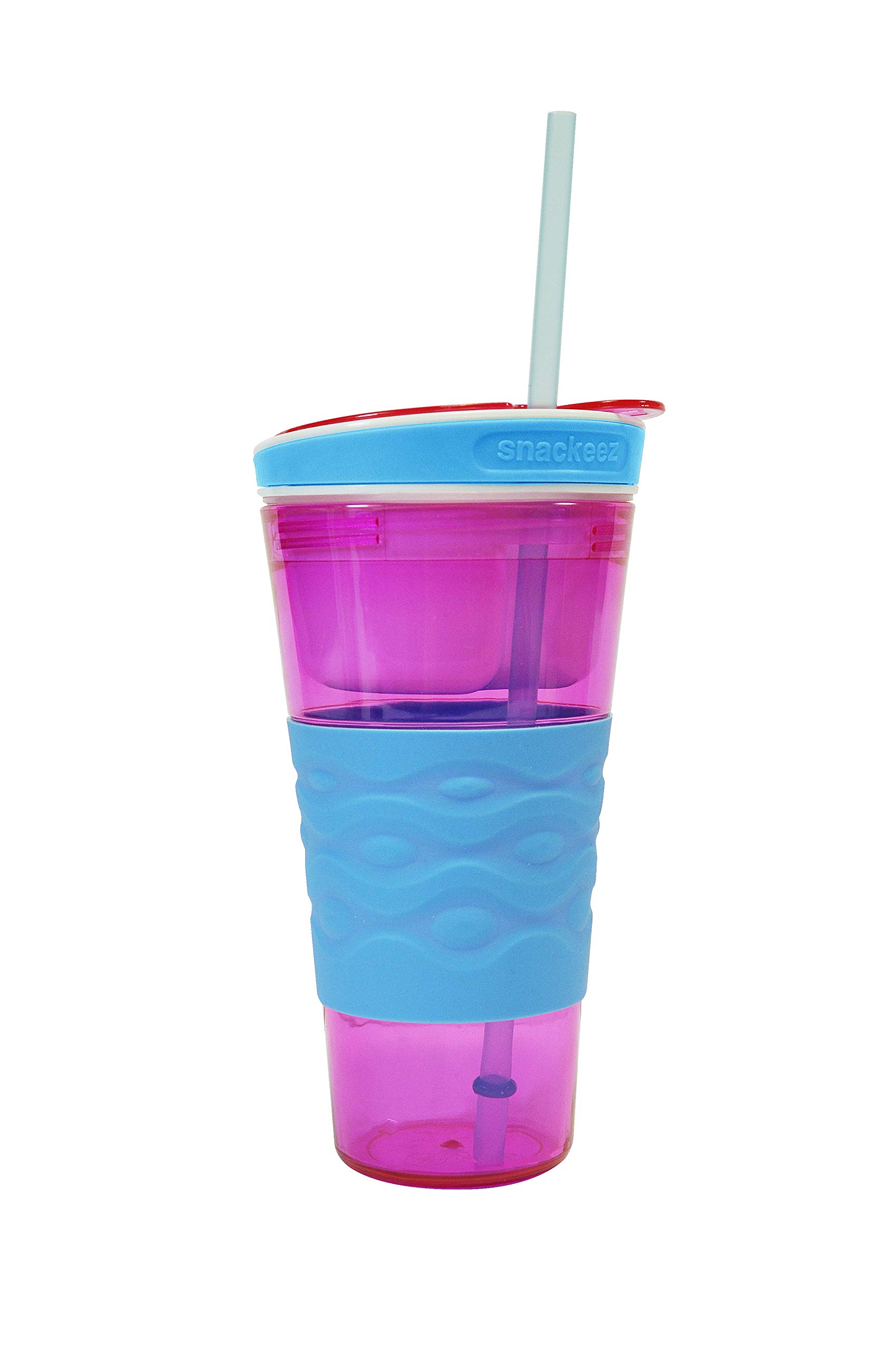 Snackeez Travel Snack & Drink Cup with Straw Pink Large (Pack of 1)