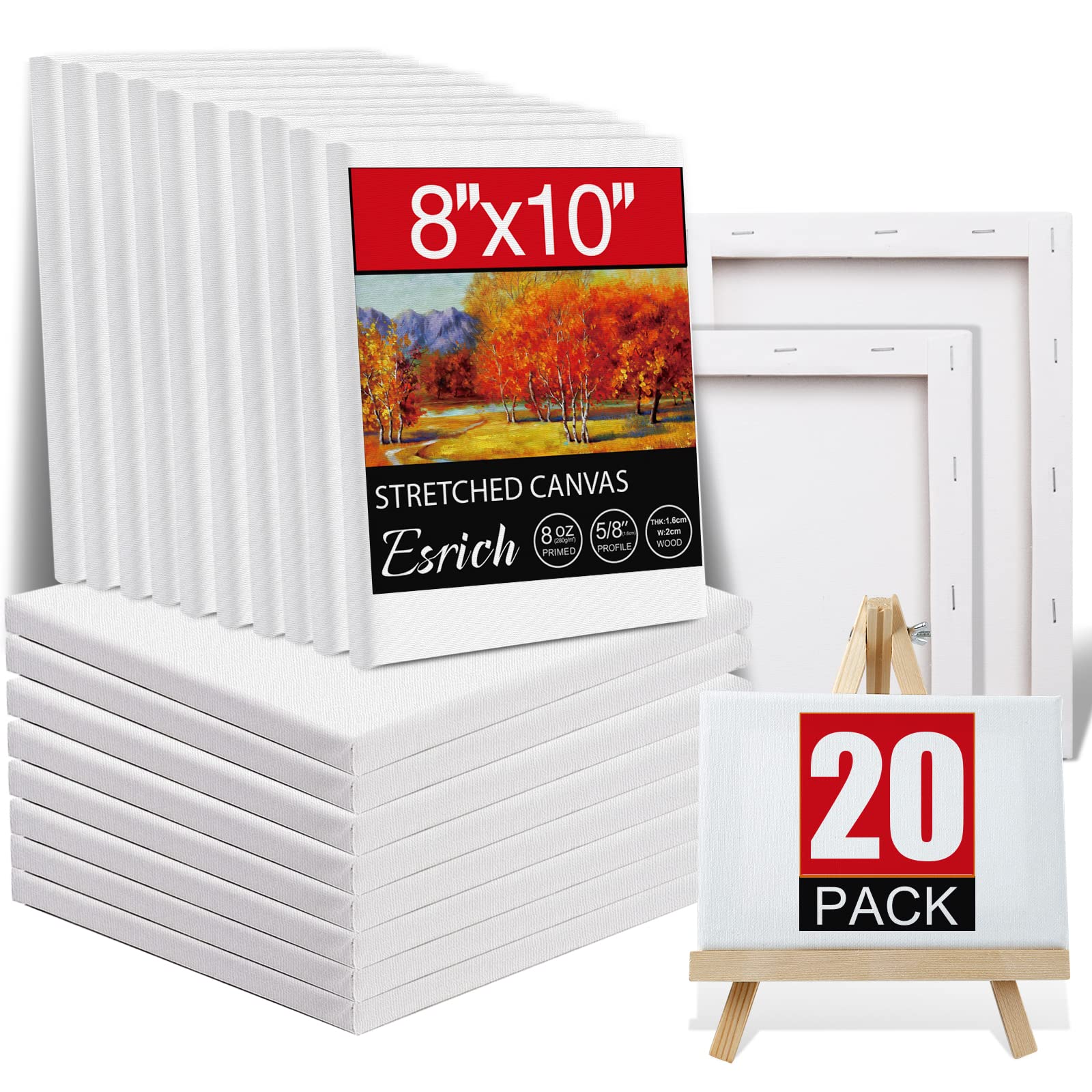 20 Pack Canvases for Painting with 8x10 Painting Canvas for Oil
