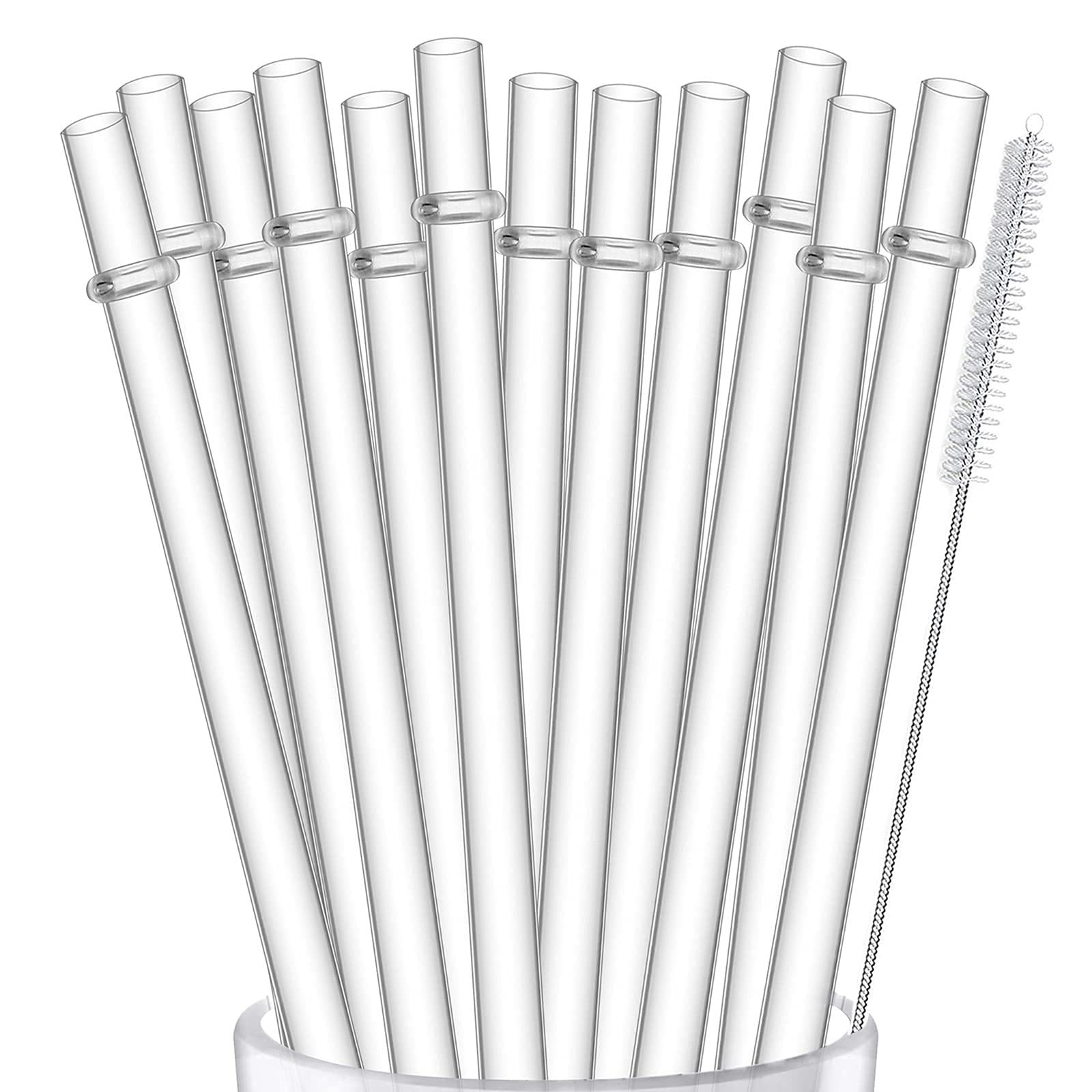 ALINK 12-Pack Reusable Hard Plastic Clear Straws, 10.5 inch Tumbler Straws  with Cleaning Brush 10.5 Inch (Pack of 12)