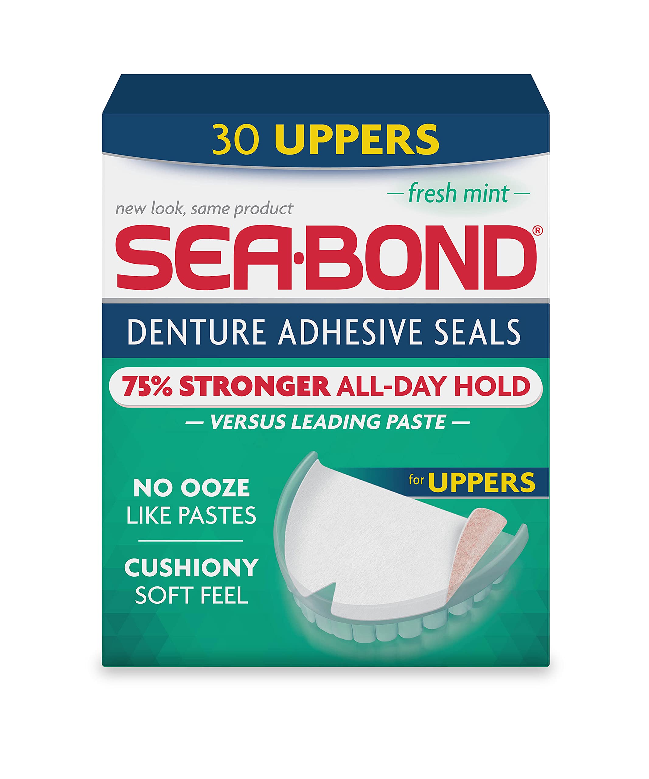 Sea Bond Secure Denture Adhesive Seals, Fresh Mint Uppers, Zinc Free, All  Day Hold, Mess Free