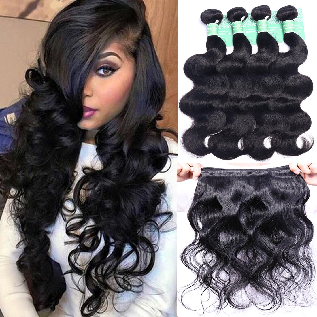  Hair Black Bundles Wavy Wig Color Brazilian Weave Bundles Hair  Hair Natural 360 Wig with (AU, One Size) : Beauty & Personal Care