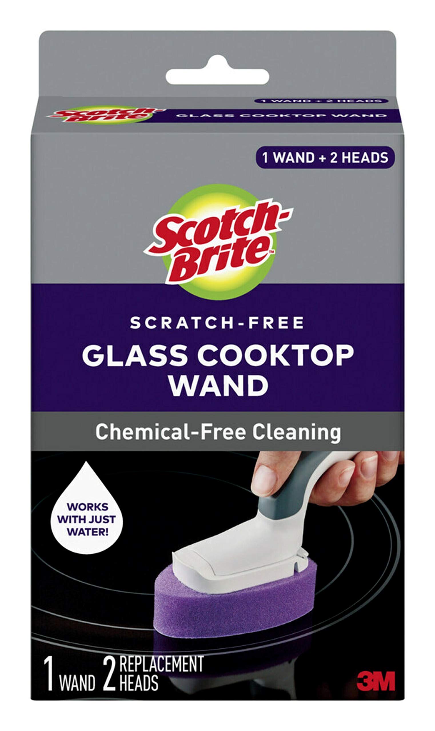 Scotch-Brite Glass Cooktop Wand with Refill Pads, Cleans With Just Water,  Tackle Burnt-On Messes, 1 Wand and 2 Replacement Heads