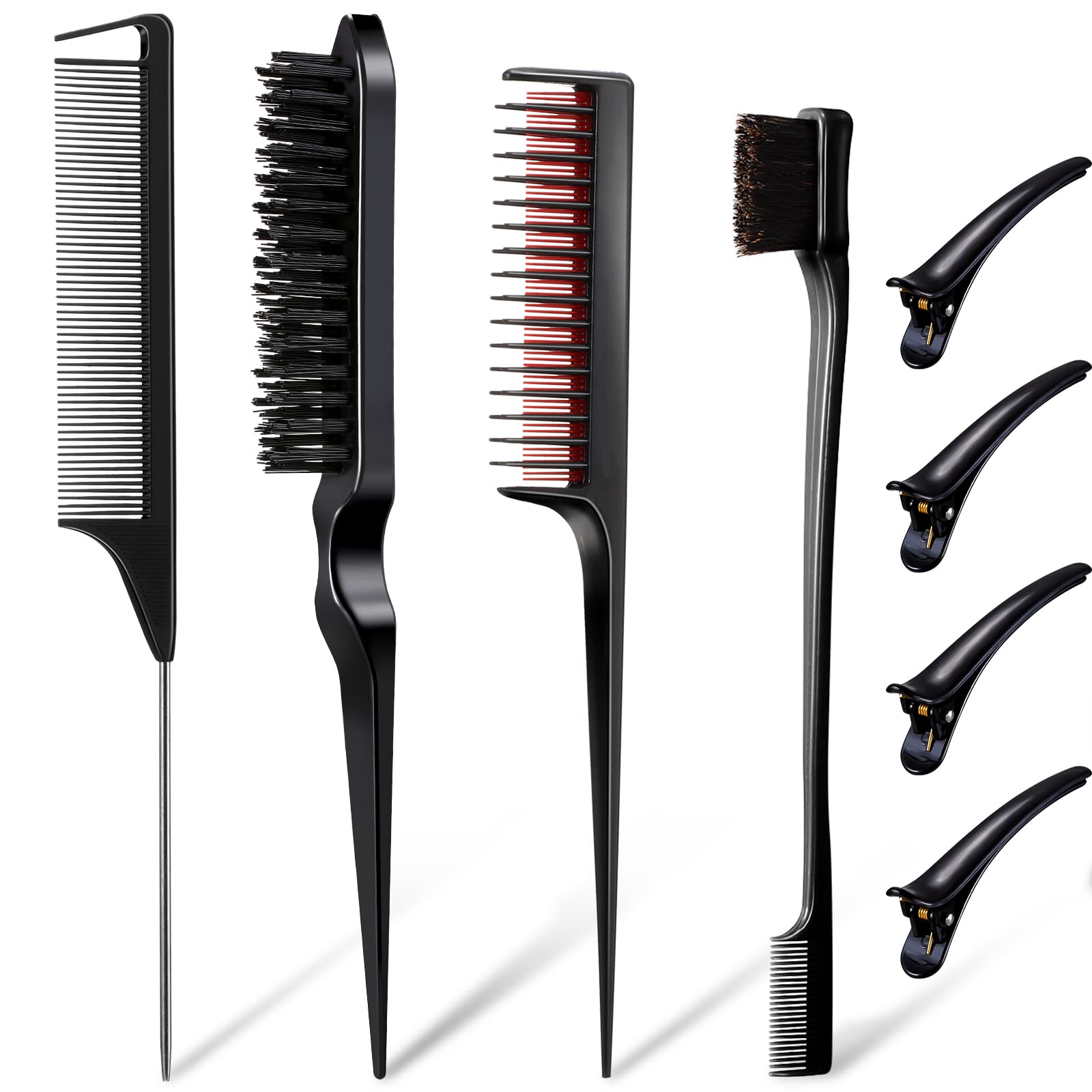 8 Pieces Edge Brush Teasing Comb with Hair Clips Grooming Hair Styling Comb  Teasing Dual Edges