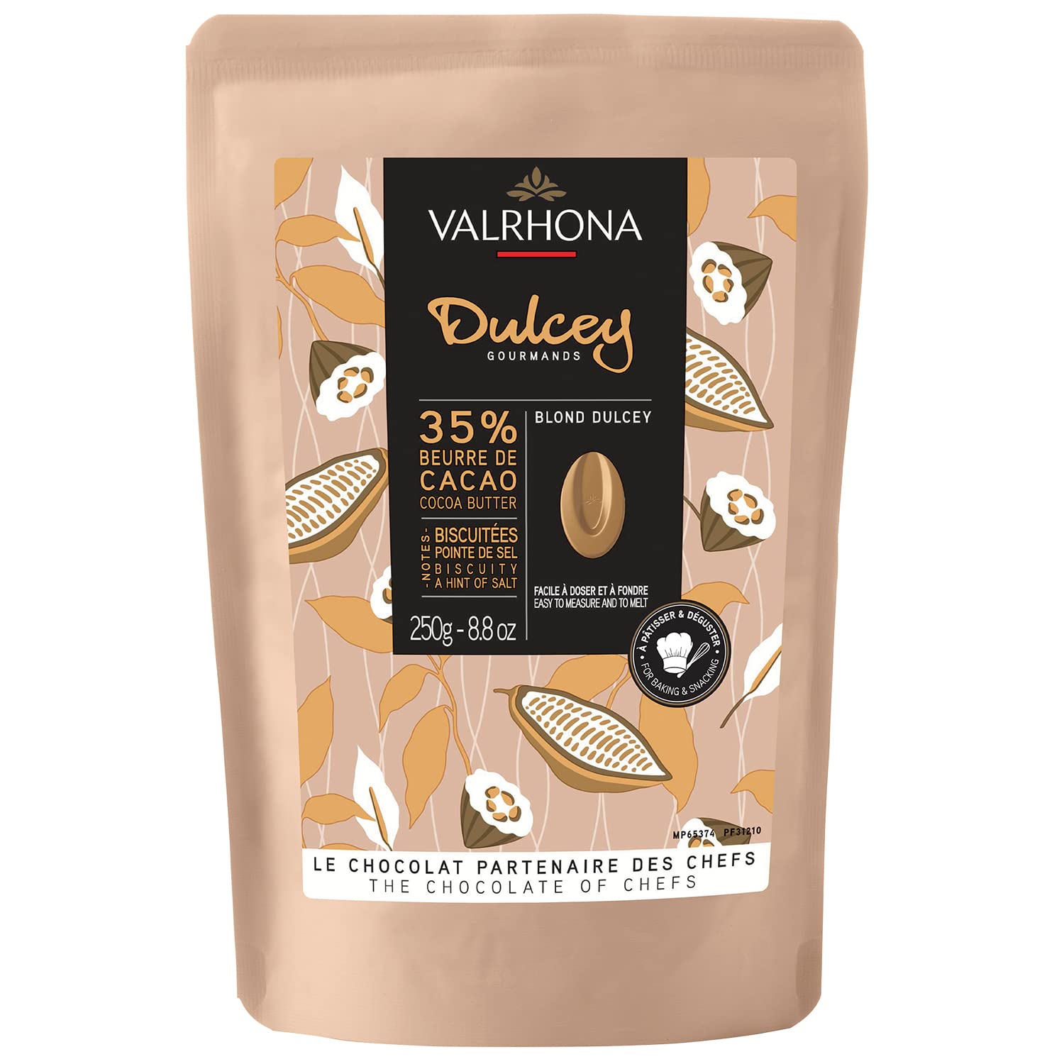 Valrhona Premium French Baking Blonde Chocolate Discs (Feves). DULCEY 35  Cacao. Creamy Caramel Cookie Flavor Notes. Easy Melt Tempering. Creamy  Balanced For Luscious Frostings. 250g (Pack of 1) DULCEY BLOND 35 1 Pac