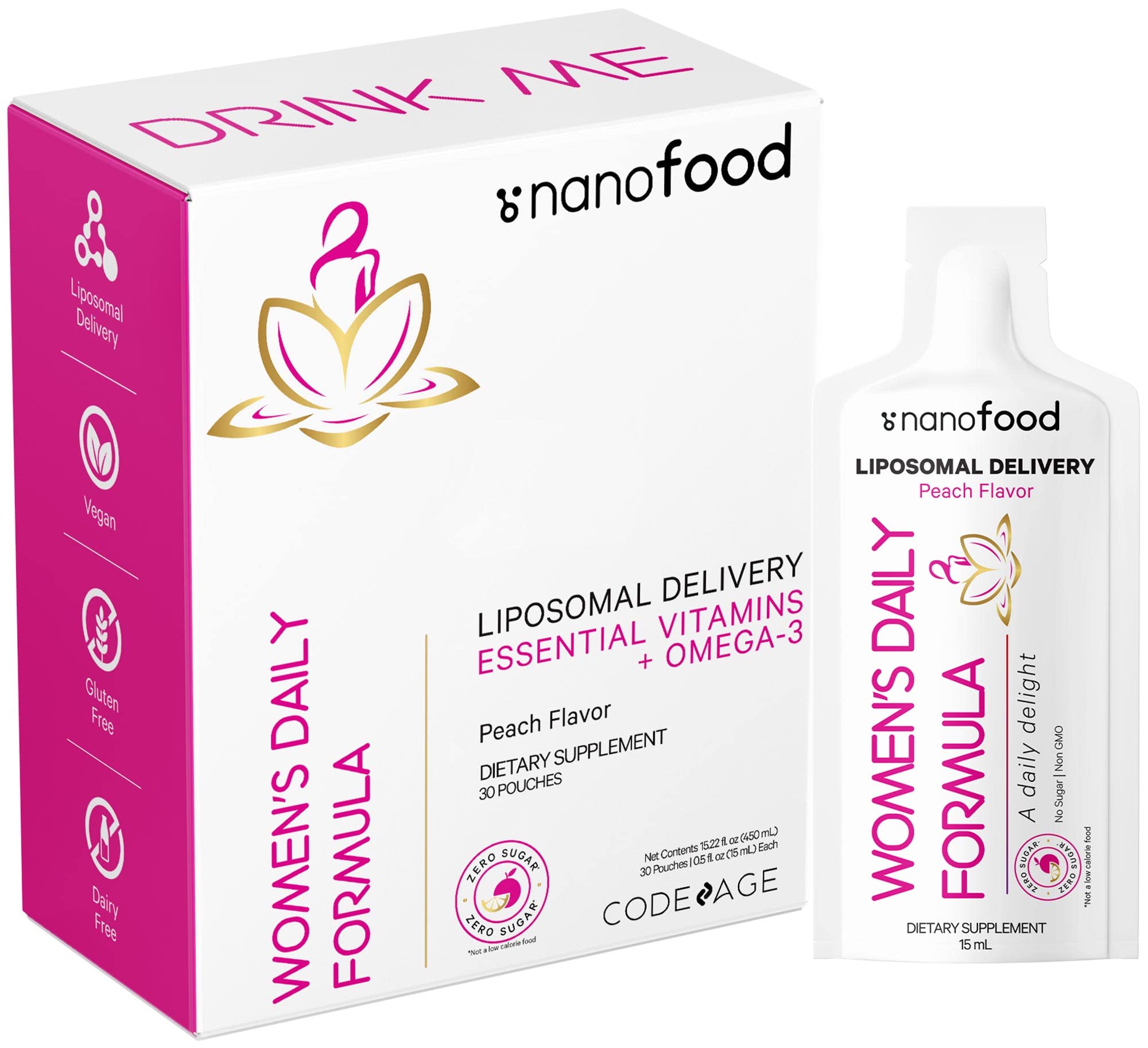 Codeage Liposomal Women's Daily Vitamins Liquid Pouch Formula Vegan