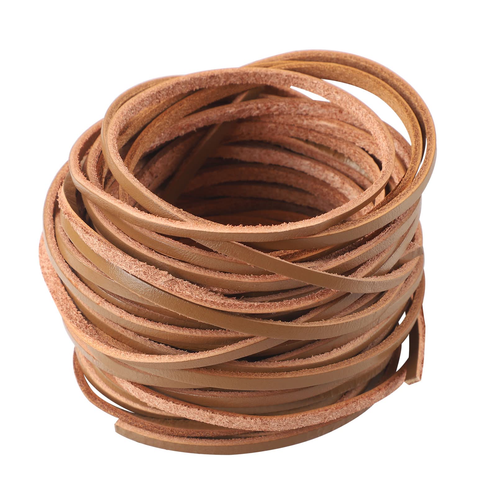 Picheng 3mm Flat Genuine Leather Cord, 5Yards Strip Cord Braiding String  Very Suitable for Jewelry Making, Leather Shoe Lace, Garden  Tools,Toys,Woven Bags,DIY Crafts Projects (Light Brown)