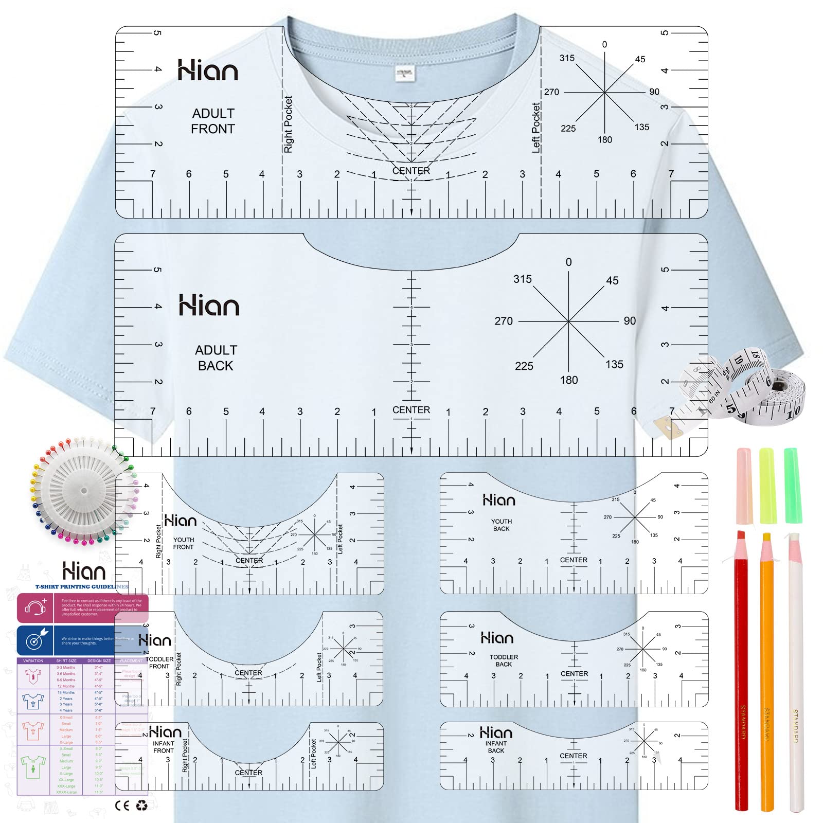 13pcs Tshirt Ruler Guide for Vinyl Alignment T Shirt Ruler to Center  Designs T-Shirt Alignment Tool for Vinyl Placement Tee Shirt Guide Ruler  for Heat Press Tshirt Printing Guide Set - Transparent