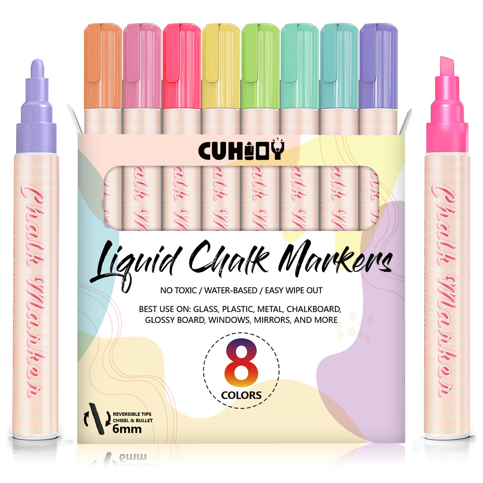 CUHIOY Pastel Chalk Markers for Blackboard, 8 Colour Liquid Dry