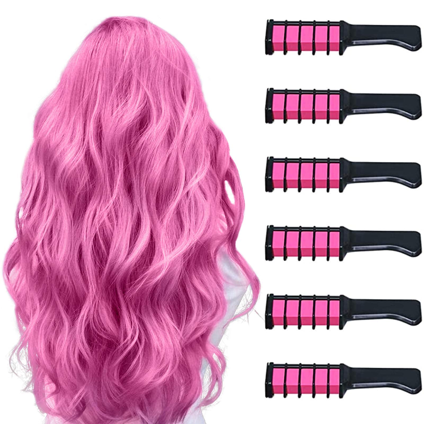 6PC Pink Mini Hair Chalk For Girls Gifts Washable Bright Hair Chalk Combs Temporary  Hair Color for Age 4 5 6 7 8 9 10 Festival Party Cosplay Dress up  Halloween, Christmas New Years Birthday (Pink)