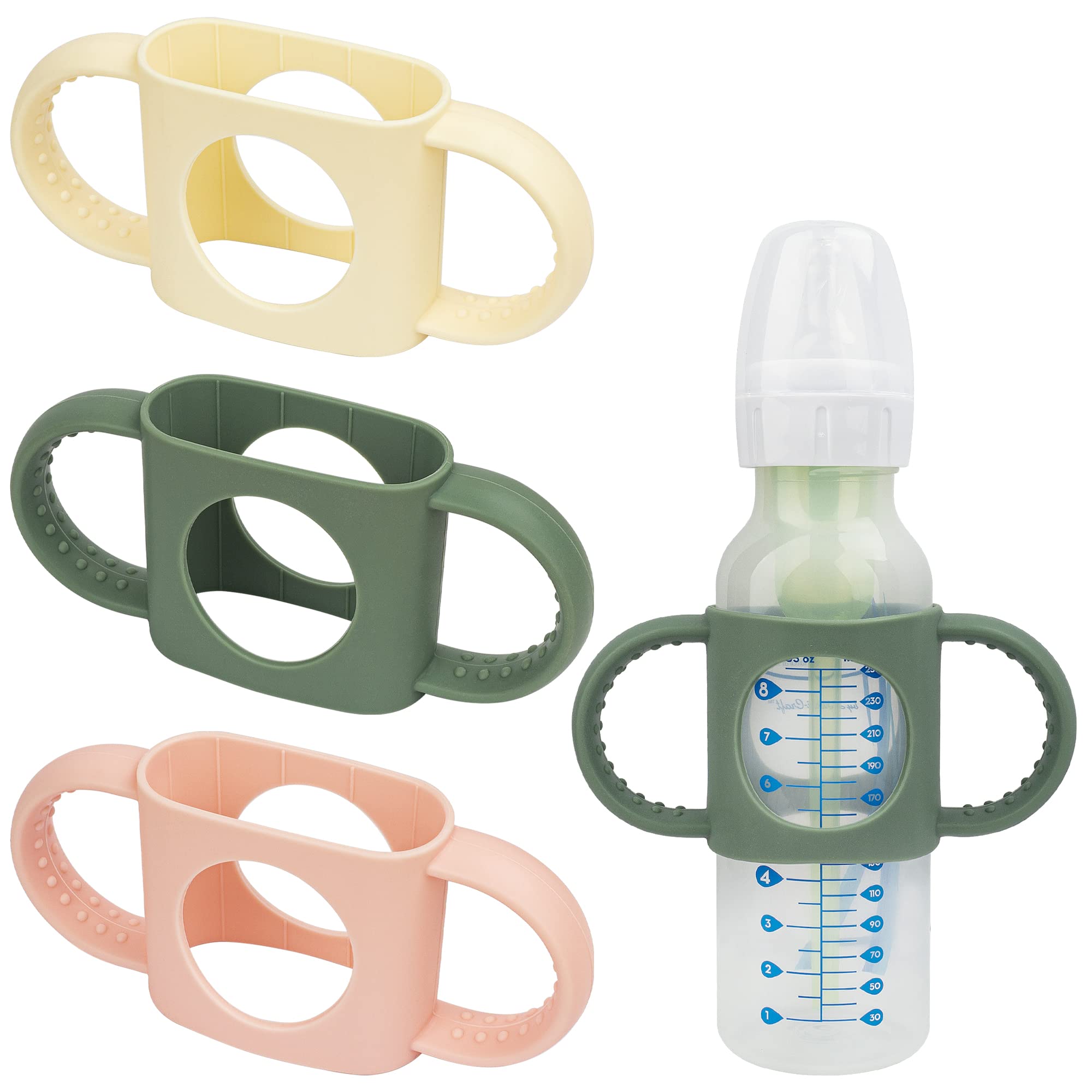 BeautyChen 4 Pack Baby Bottle Handles Compatible with Dr Brown Baby Bottles  Soft Silicone Narrow Baby Bottles Handles Non-Slip Easy Grip Handles  Dishwasher Safe (White Pink Blue Green) 4 pcs