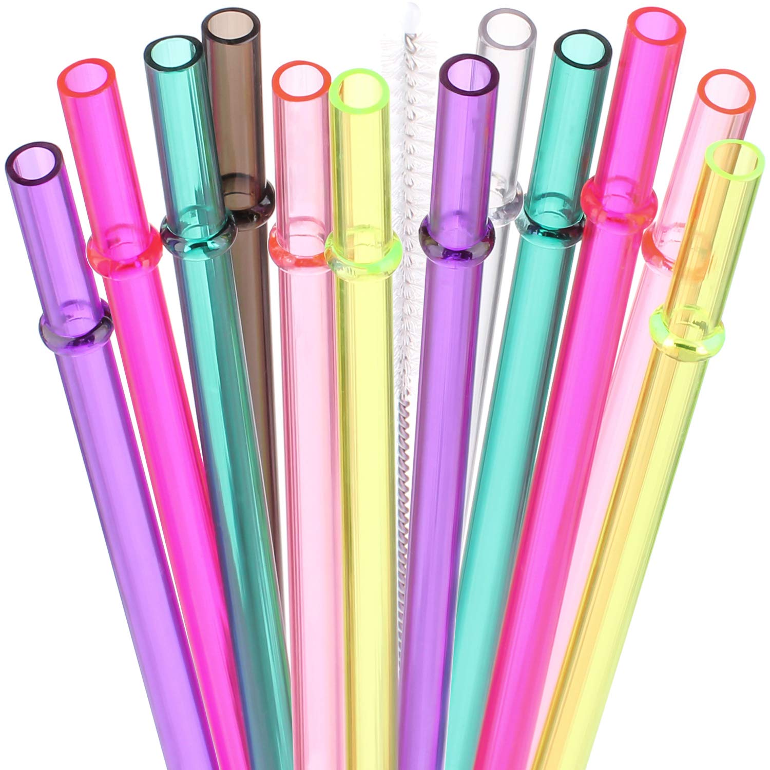 Dakoufish 13 Long Reusable Tritan Replacement Drinking Straws for 40 oz 30  oz & 24 oz Mason Jar Tumblers Set of 12 with Cleaning Brush (13inch 7color)  7color 13 Inch (Pack of 12)