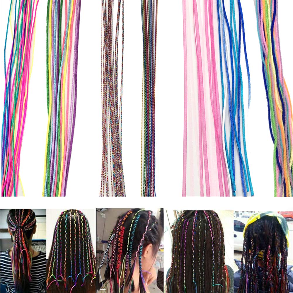 56Pcs Colorful Hair Strings Hair Tinsel Extensions Party Highlights Glitter  Hair Thread Yarn Braiding Wire Ribbon for Girls Women