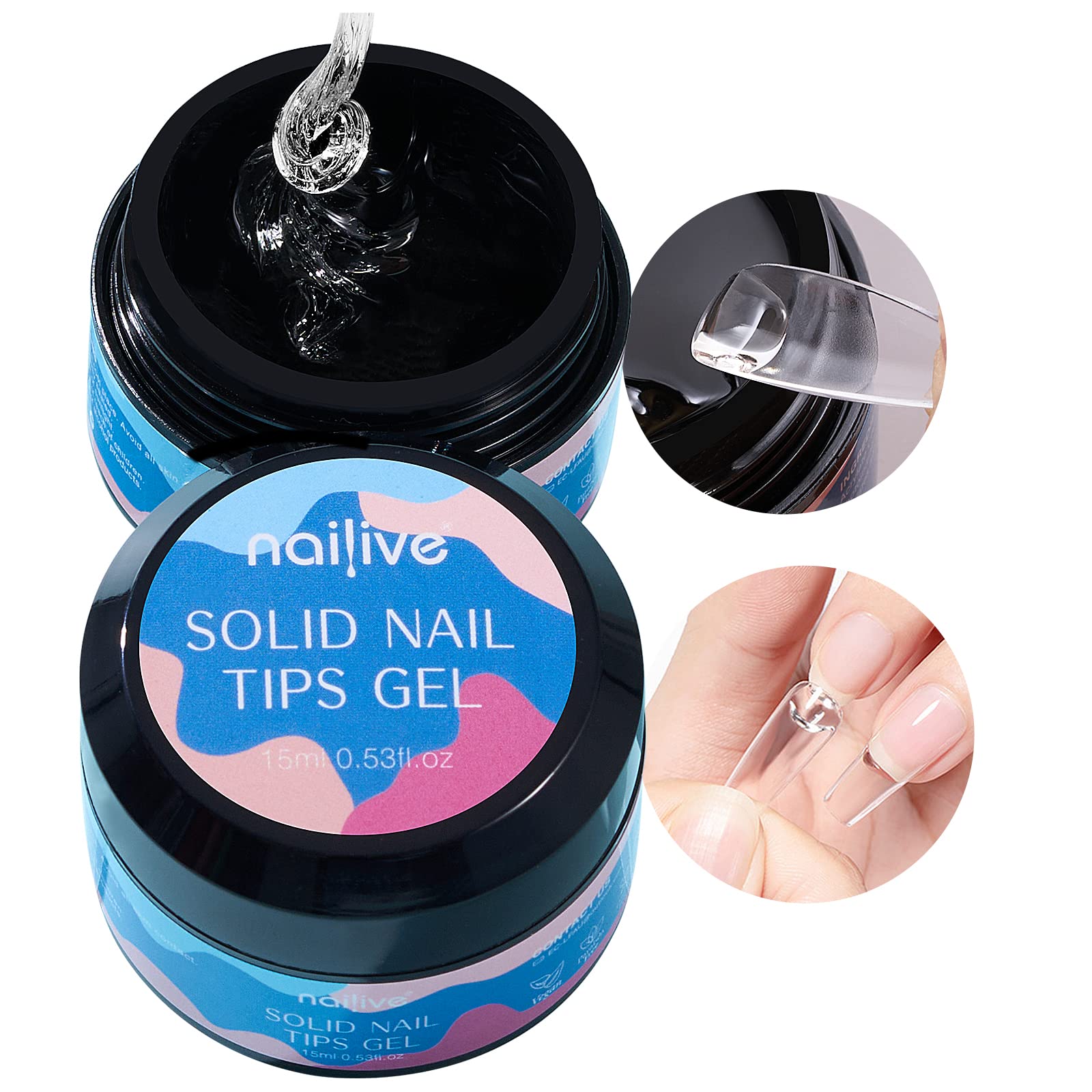 Nailive Solid Nail Glue Gel, 3 in 1 Nail Tips Glue Curing for