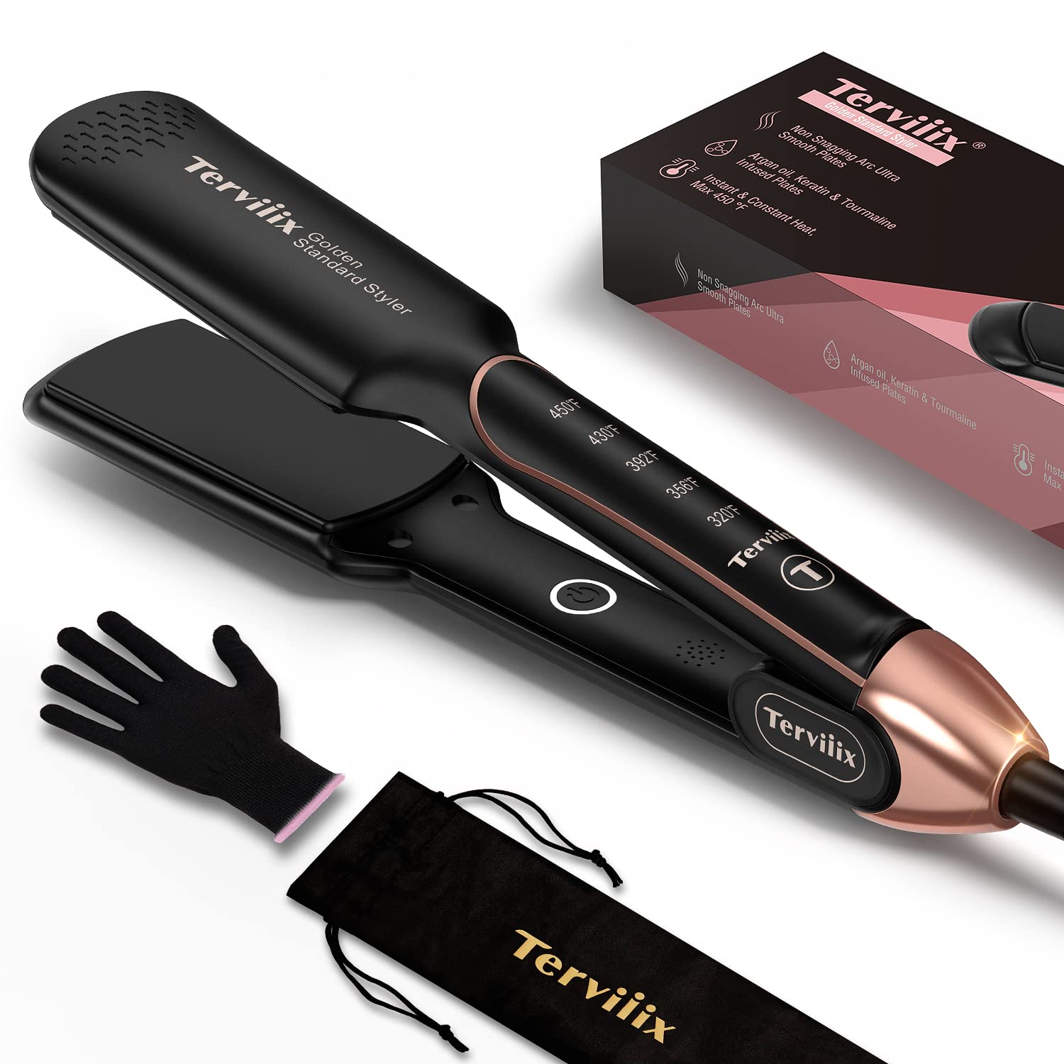 Terviiix Mini Flat Iron for Short Hair Temperature Adjustable, 1/2 inch Mini Small Portable Ceramic Travel Hair Straightener for Men, Black