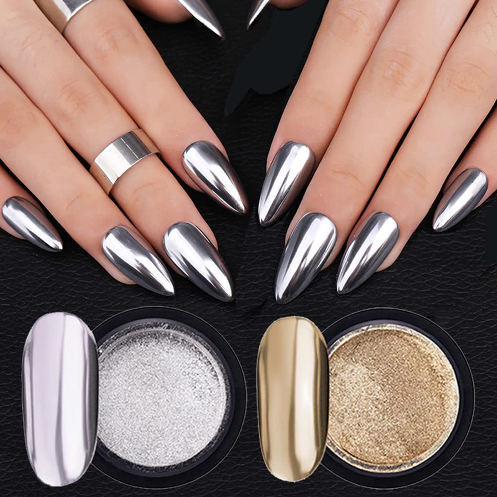 3 Colors Chrome Nail Powder Set Reflective Glitter Metallic Mirror Effect  for Nails Art Design 3D Holographic Silver Rose Gold Pigment Flash Light