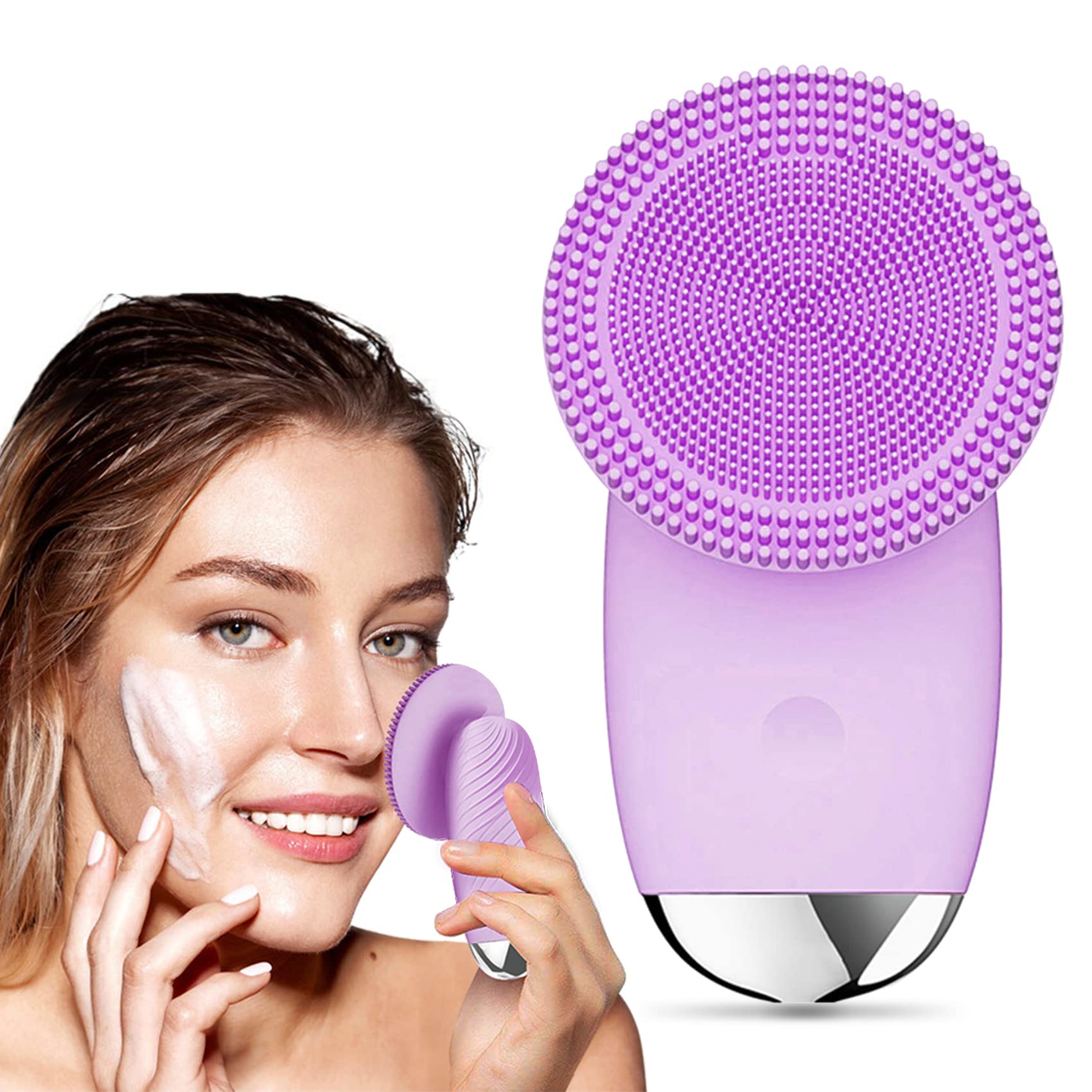 SYEYYDS Silicone Facial Cleansing Brush Electric Silicone Face Brush Sonic  Facial Cleansing Brush for Makeup Remover Deep Cleaning Exfoliating Skin  Caring Gift for Women Violet