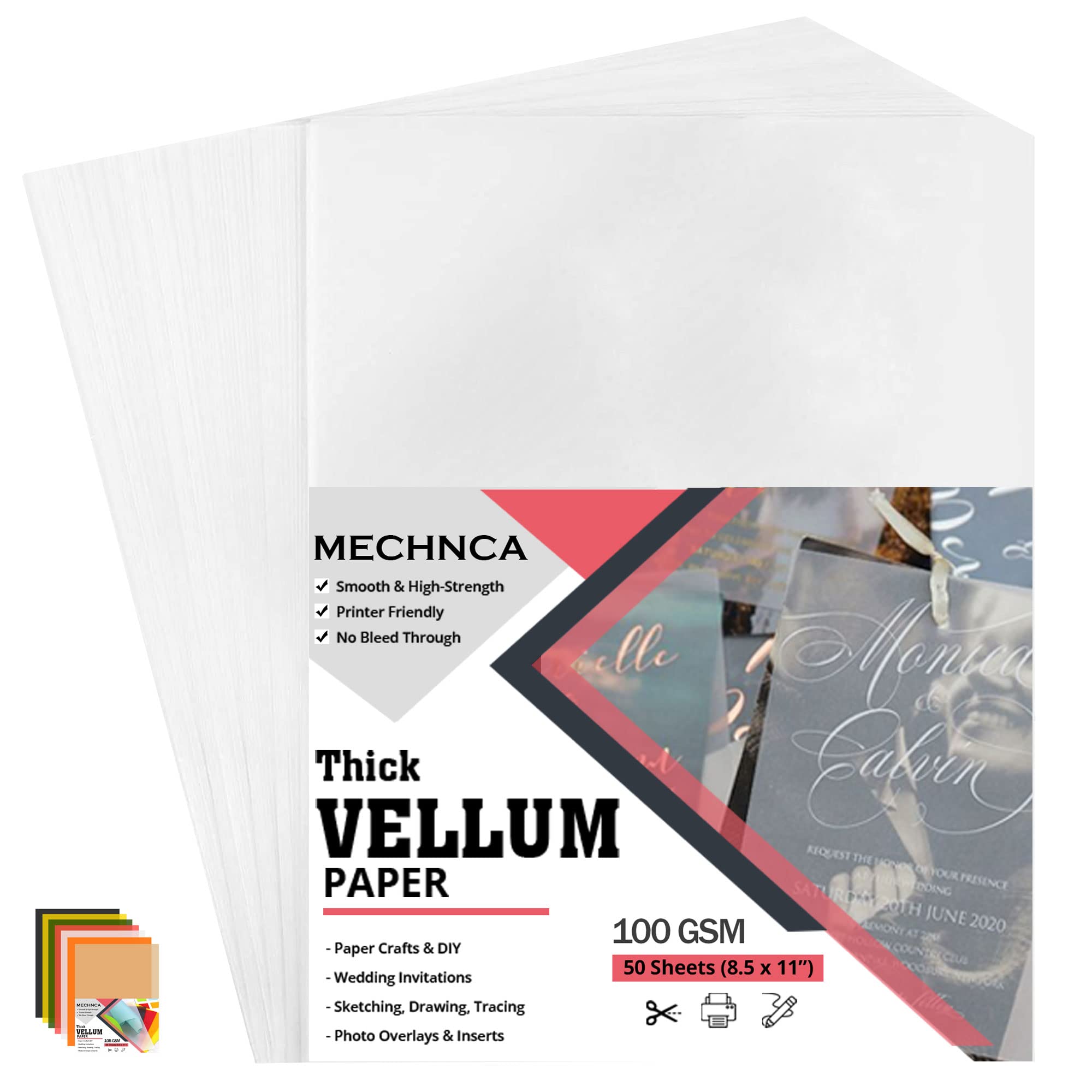 HTVRONT 100 Sheets Vellum Paper—Translucent Printable Tracing Paper for  Drawing, Invitations, Printing, Sketching 8.5 X 11