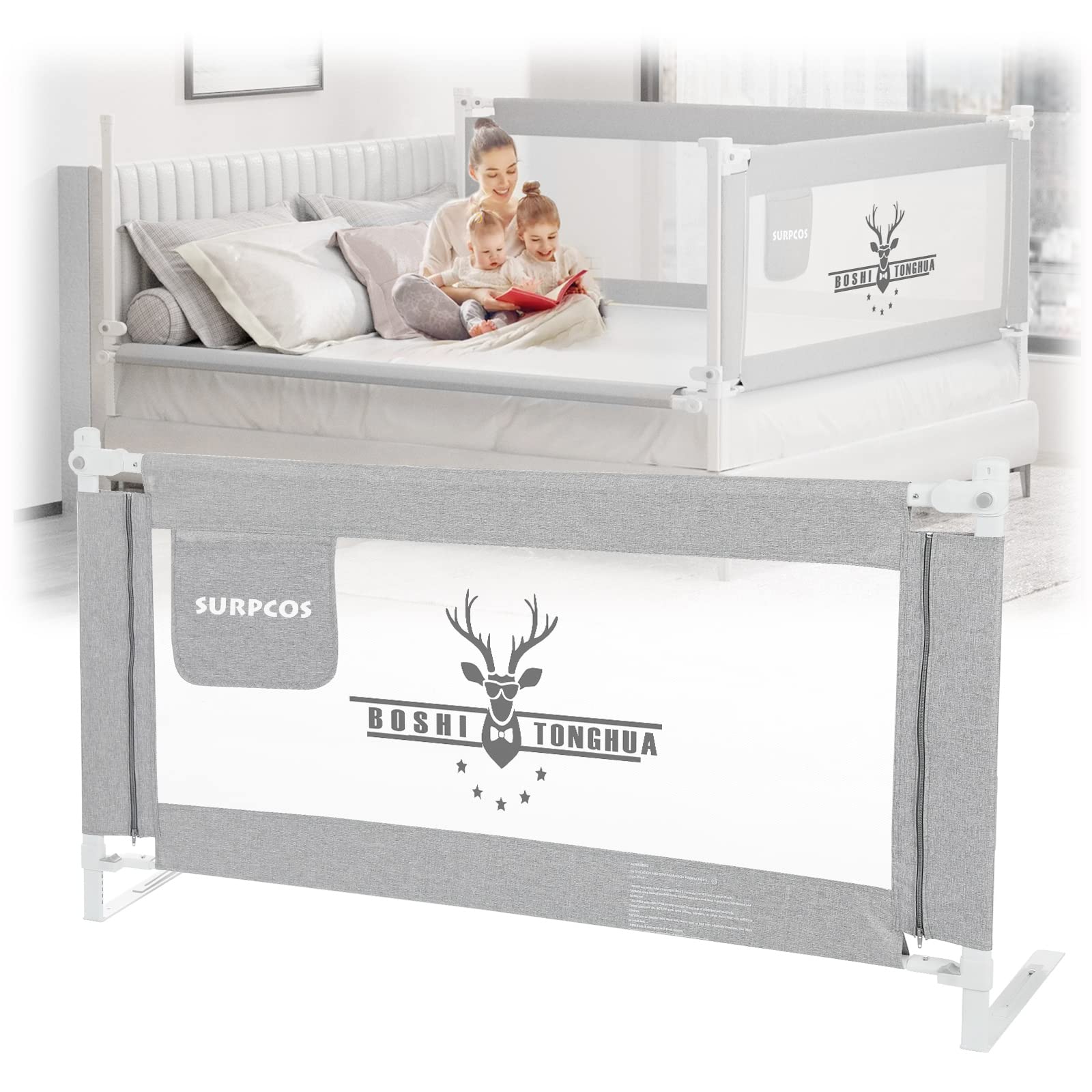 Extra Long Bed Rail For Toddlers - 150cm Safety Guard Rail For Twin, Queen & King Beds, Adjustable & Breathable Mesh