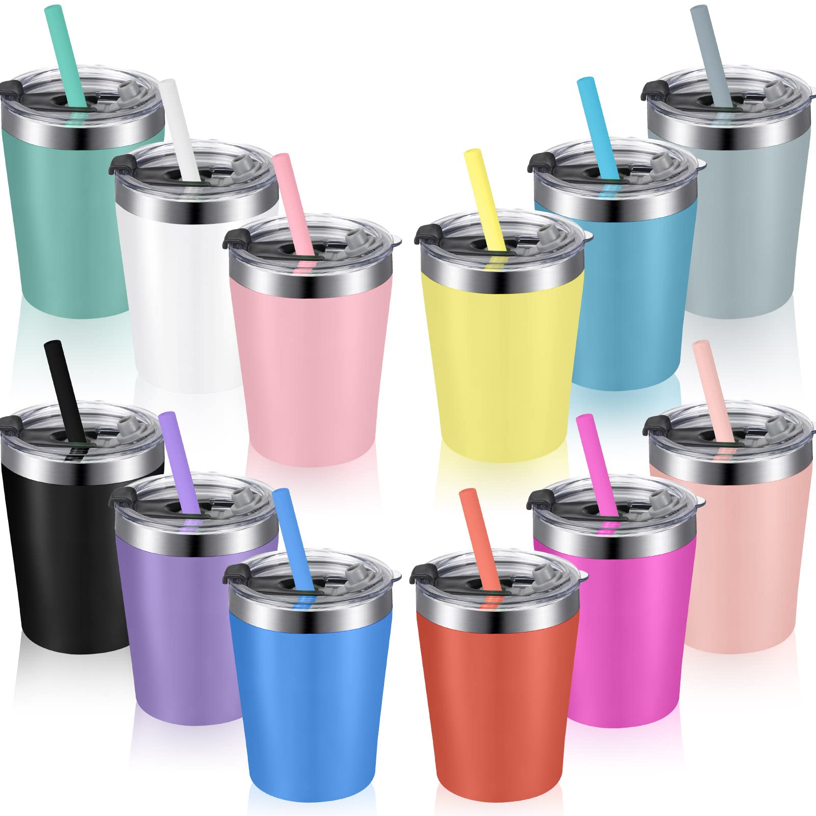 Yahenda 12 Set Kids Cups with Straws and Lids Stainless Steel Sippy Cup  Double Wall Vacuum Insulated Water Bottle Spill Proof Hot Drink Tumbler  Toddler Smoothie Cup 8.5 oz Bright Color