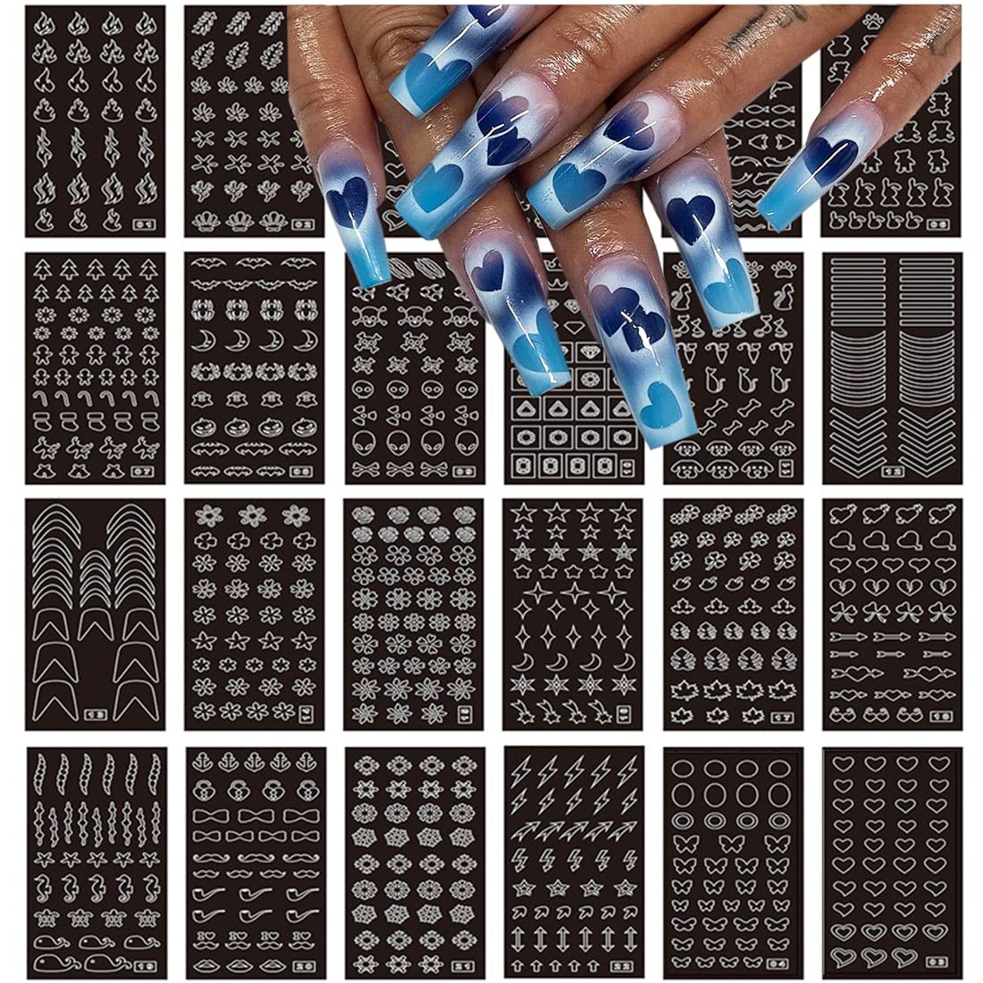 24 Sheets Airbrush Stencils Nail Stickers for Nails Heart