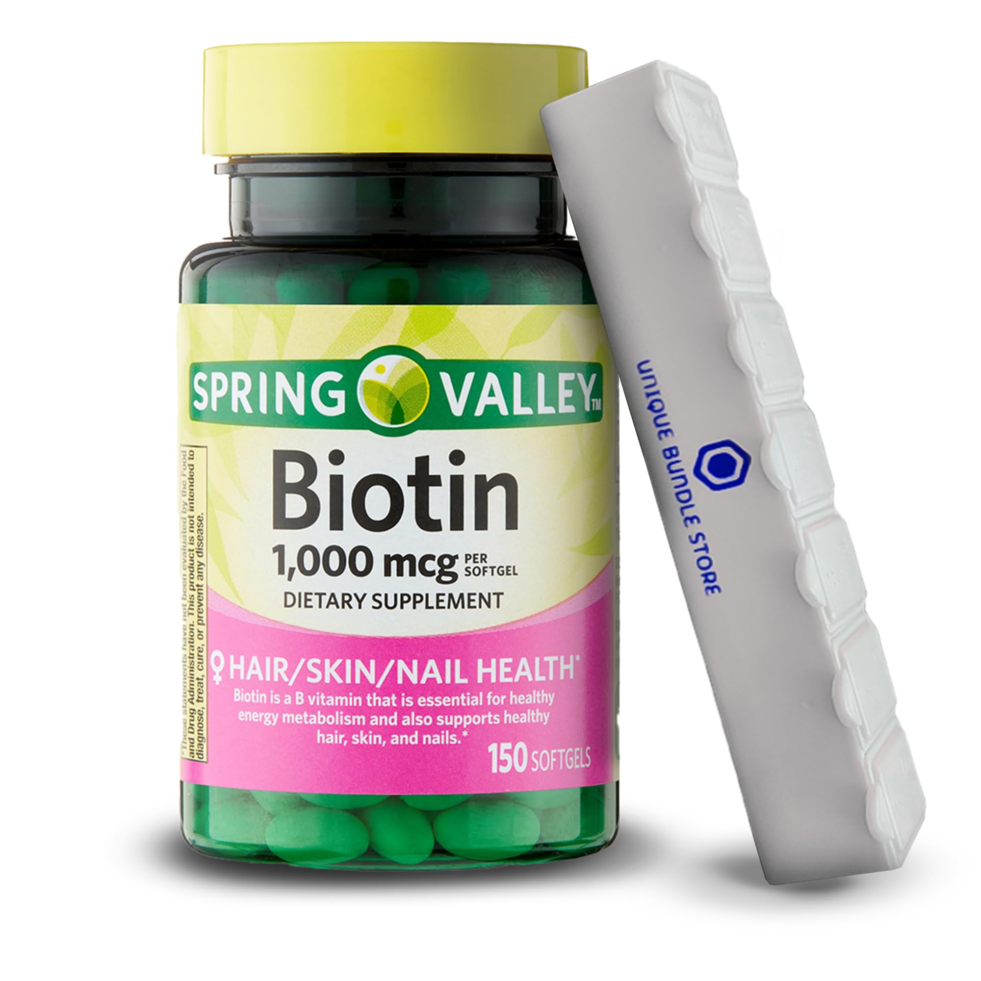 Spring Valley Biotin 1000MCG Biotin Softgels Hair Skin Nails Supplement 150 Count + 7 Day Pill