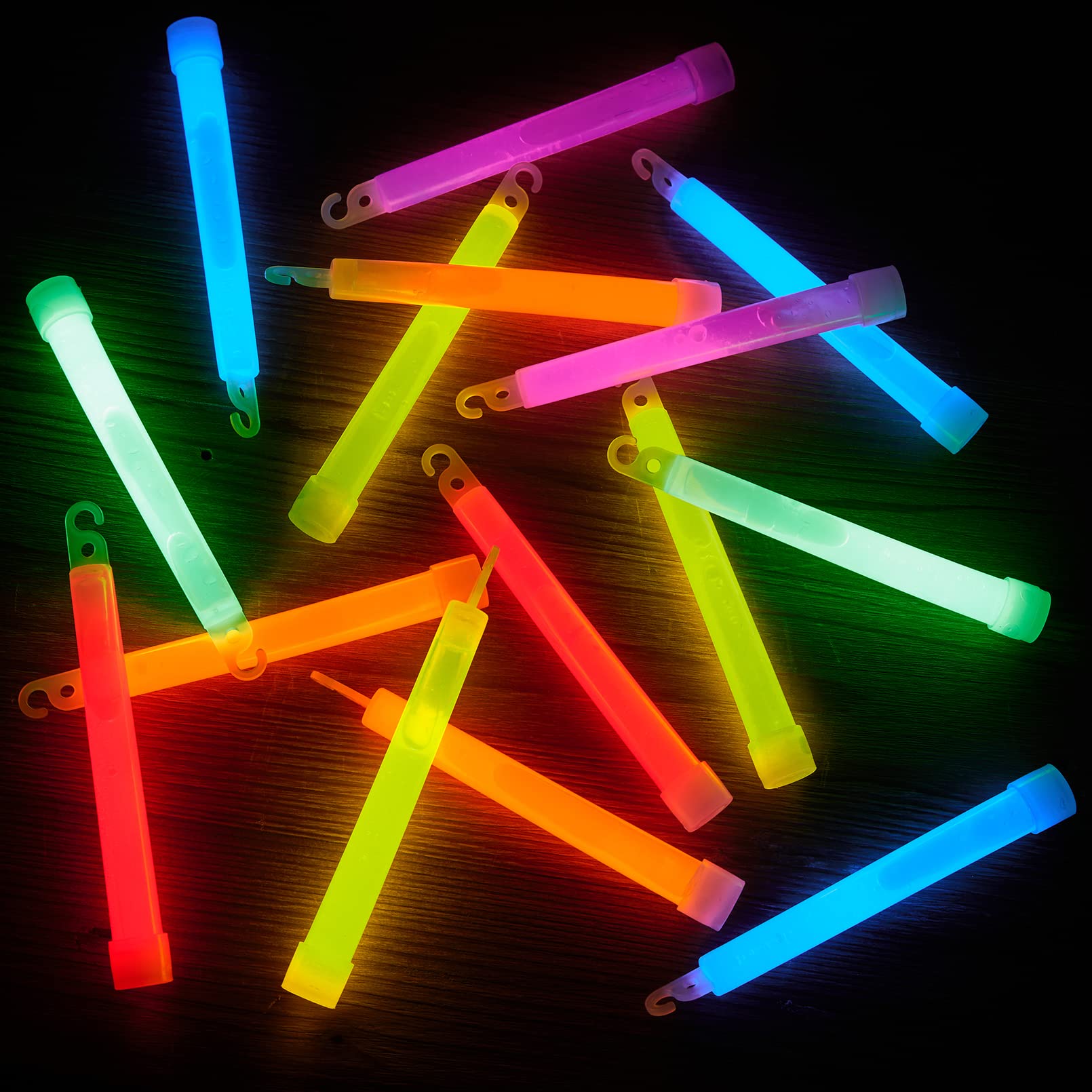 25 Ultra Bright Glow Sticks,Long Last Light Sticks,6 Inch Large Glow Sticks  Bulk with Red Ribbon,Glowsticks with 12 Hour Duration for Camping  Accessories,Parties,Hurricane,Earthquake,Survival Kit