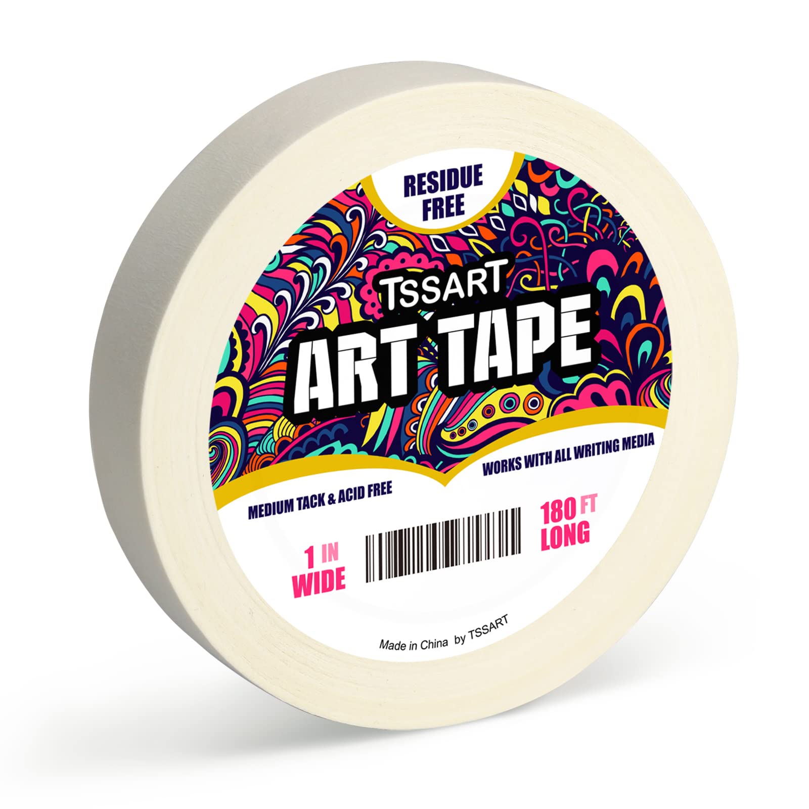 TSSART White Art Tape Medium Tack - Masking Artists Tape for Drafting Art  Watercolor Painting Canvas Framing - Acid Free 1inch Wide 180FT Long