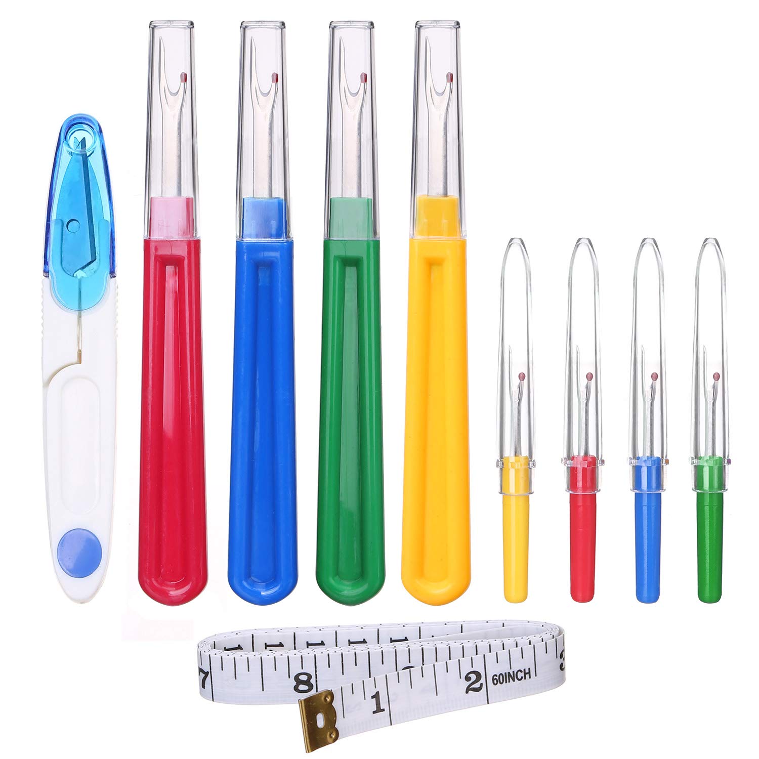 Magideal 4 Pieces Assorted Steel Seam Ripper Sewing Tool Stitch Thread Unpicker Button Hole Cutter with Plastic Handle