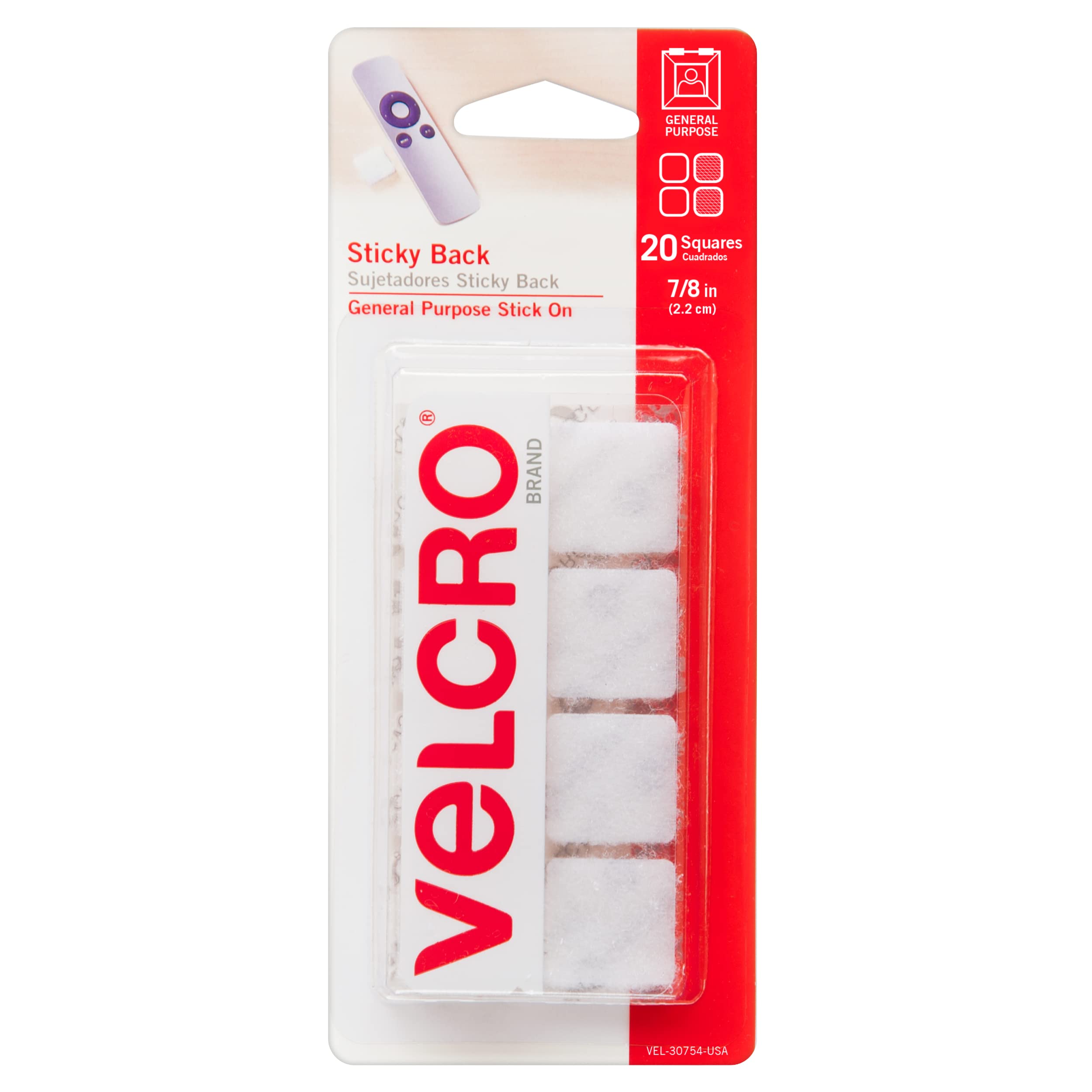VELCRO Brand Mounting Squares, Pack of 20, 7/8 Inch White, Adhesive  Sticky Back Hook and Loop Fasteners for Home Office or Crafting