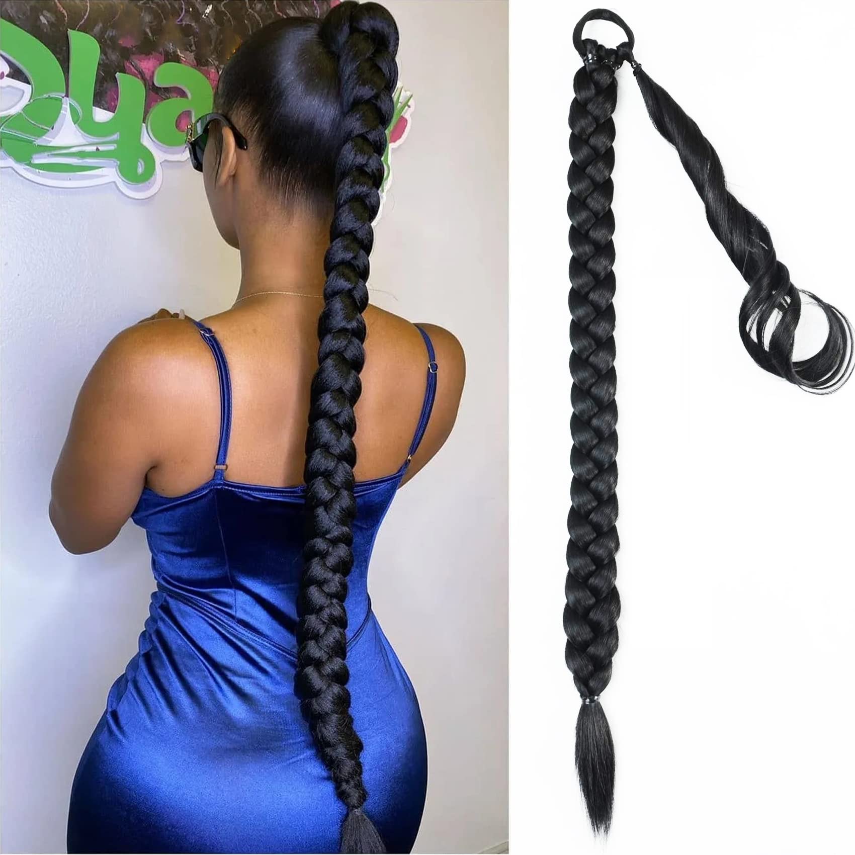 24 Inch Long Braided Ponytail Extension with Hair Tie Braided
