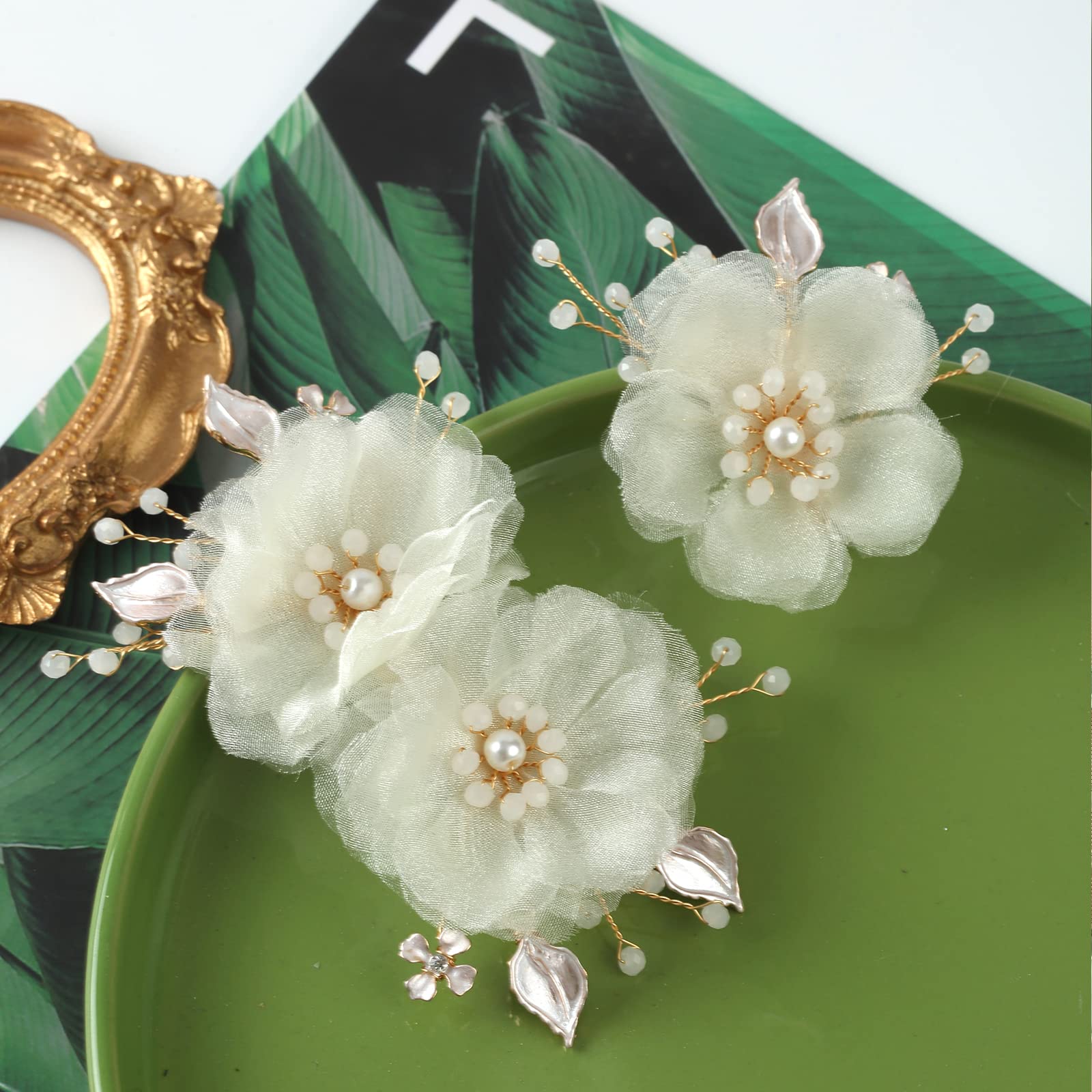  FRCOLOR 2pcs Hair Accessories Pearls Floral Hair Pin