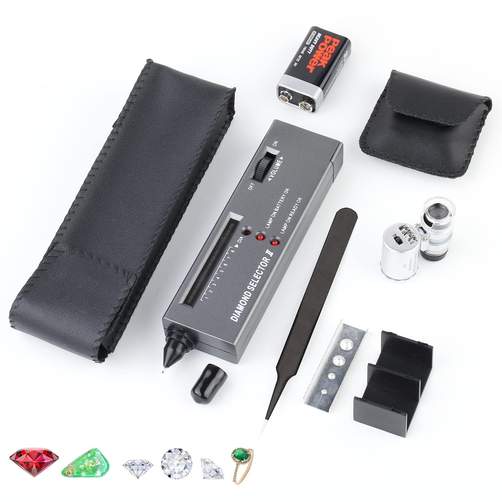 Diamond Tester Pen, High Accuracy Jewelry Diamond Tester+60X Mini LED Magnifying+ 20 Backup Batteries+1 Backup9V BatteryProfessional Diamond