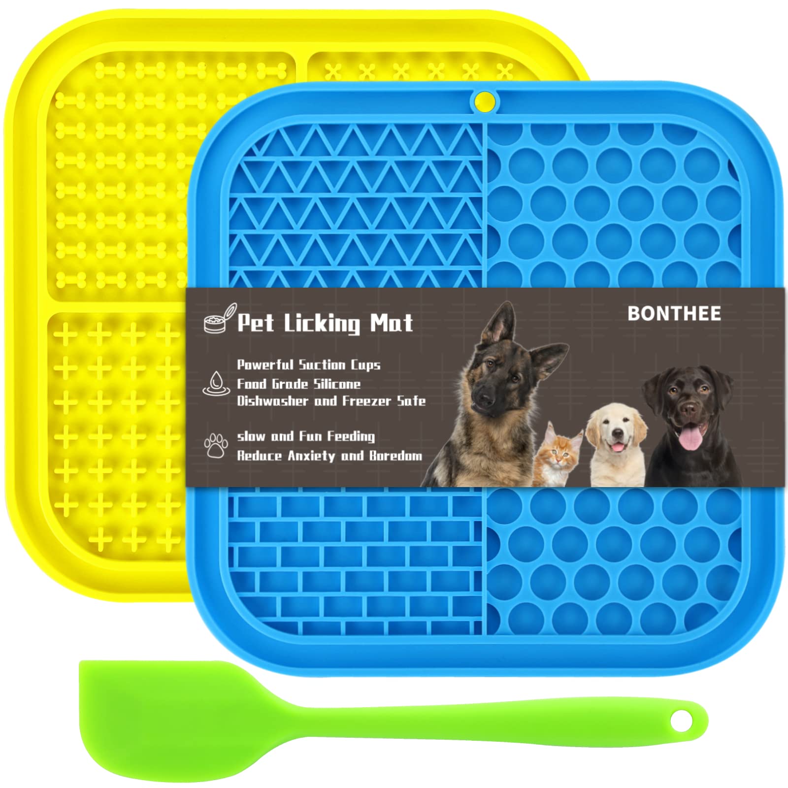 Dog Lick Mat with Suction Cups, 2 Pcs Slow Feeder Mat Silicone Lick Pad for  Dog