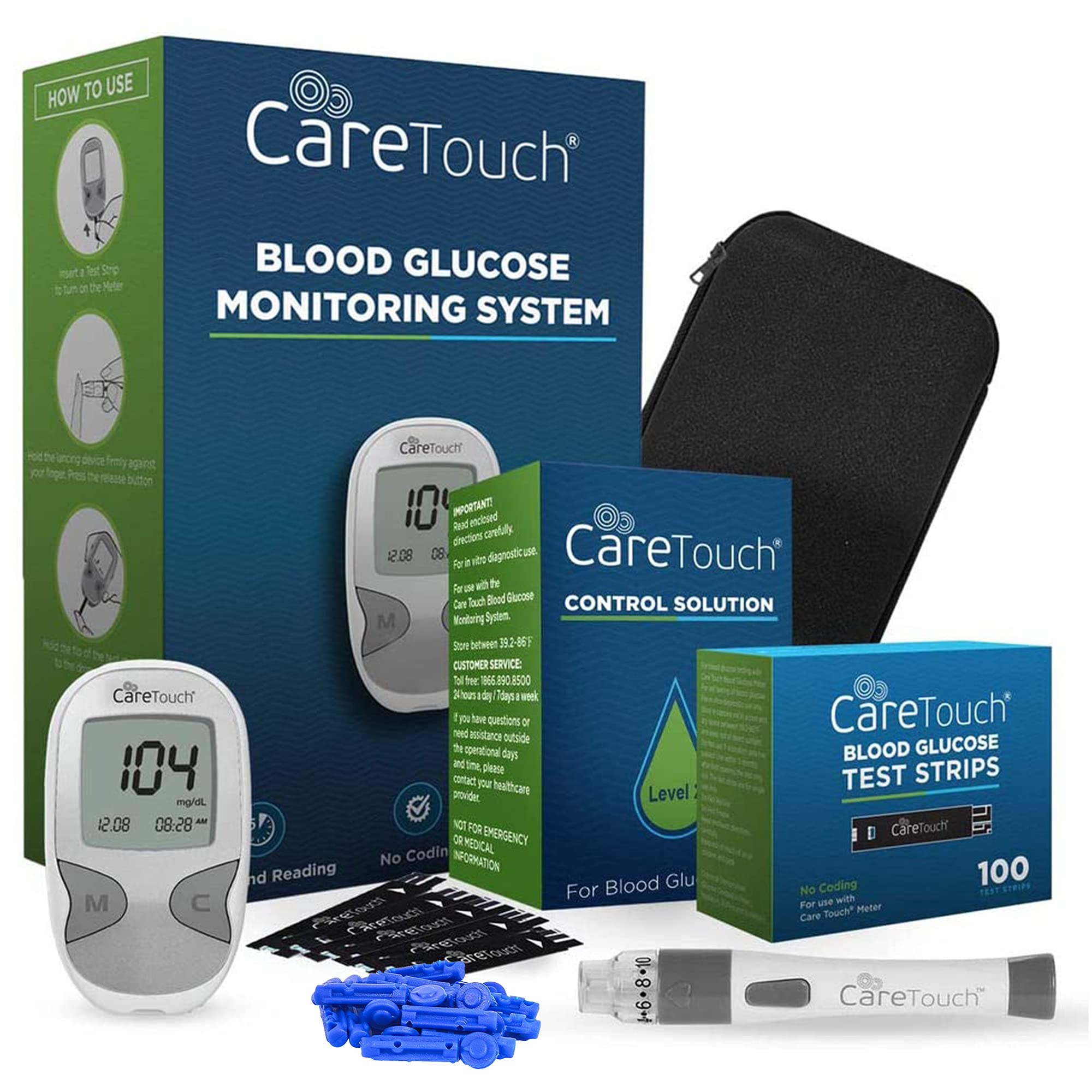 Care Touch Diabetes Testing Kit Blood Glucose Monitor 100 Blood