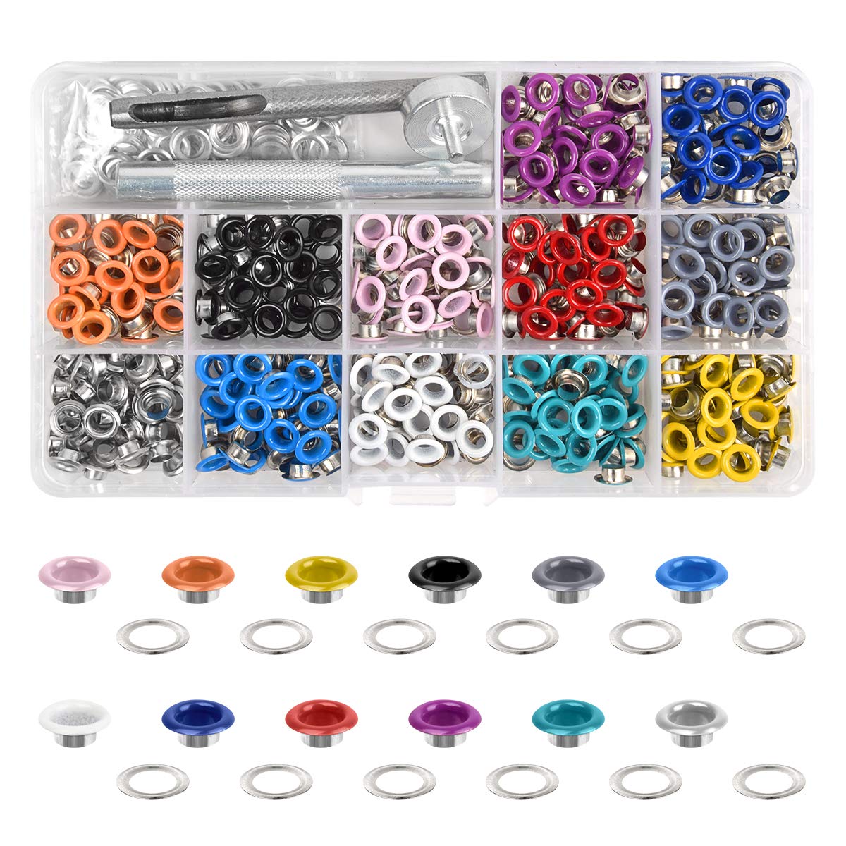 Laviesto Grommet Kit, 540 Sets 3/16 Inch Multi-Color Metal Eyelets Grommets  Set with 3 Setting Tools for Clothes Shoes Bag Leather Crafts DIY  Projects(12 Colors)