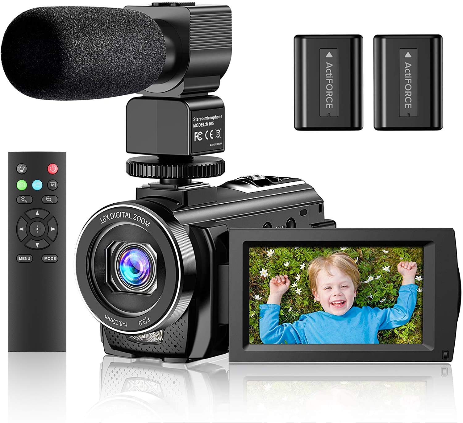 Video Camera, 1080P FHD Camcorder 30FPS 24MP Vlogging Camera for   with 16X Digital Zoom, 3