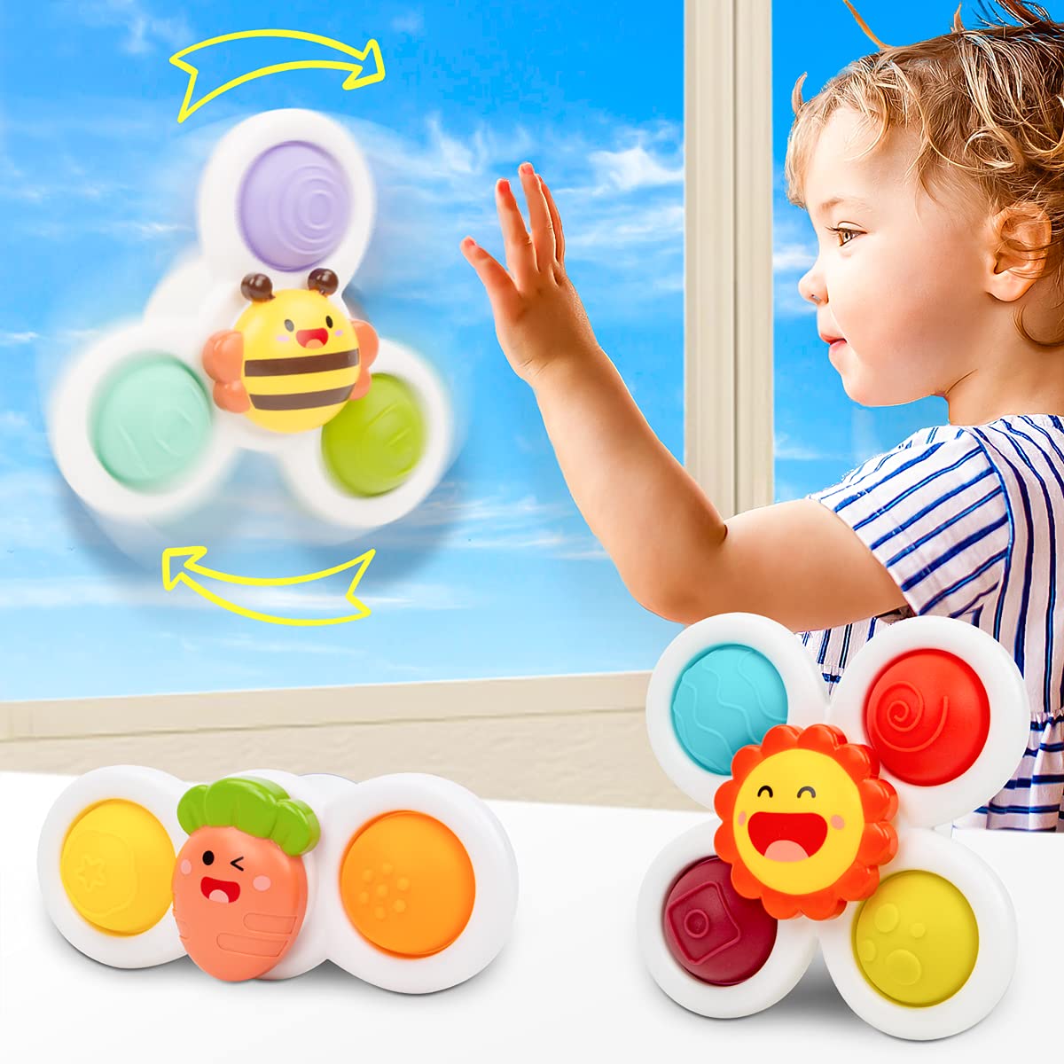 UNIH Spinning Top Sensory Toys for Toddlers Age 1-3, Infant Baby Toys 12-18  Months Suction Cup Spinner Toy, Learning Toys for 1 2 Year Old Boy Gifts,  Christmas Birthday Gifts for 1 2 Year Old Girl