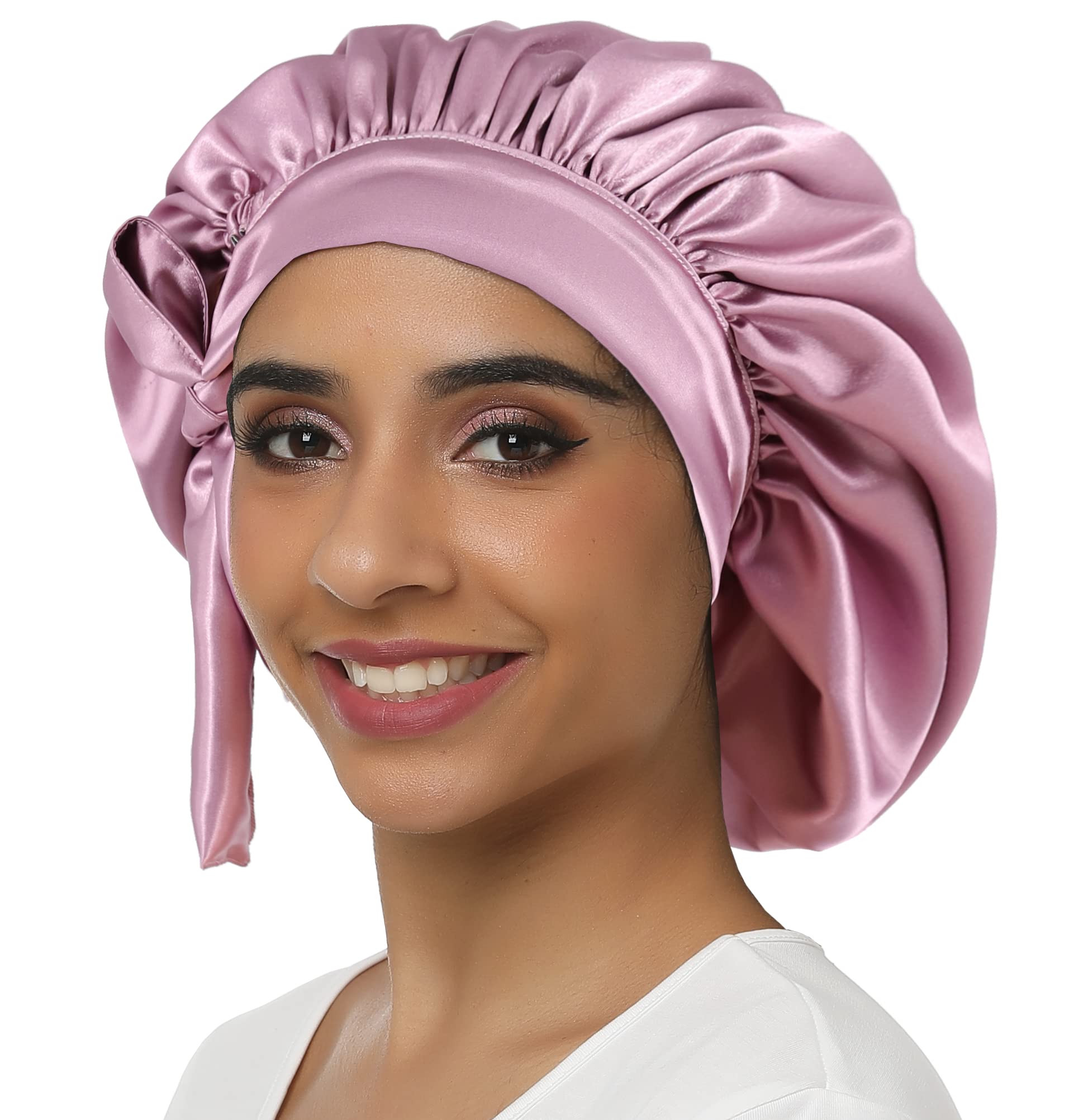 Double-sided Satin Night Sleep Cap Hair Bonnet Hat Head Cover w/ Elastic  Band 