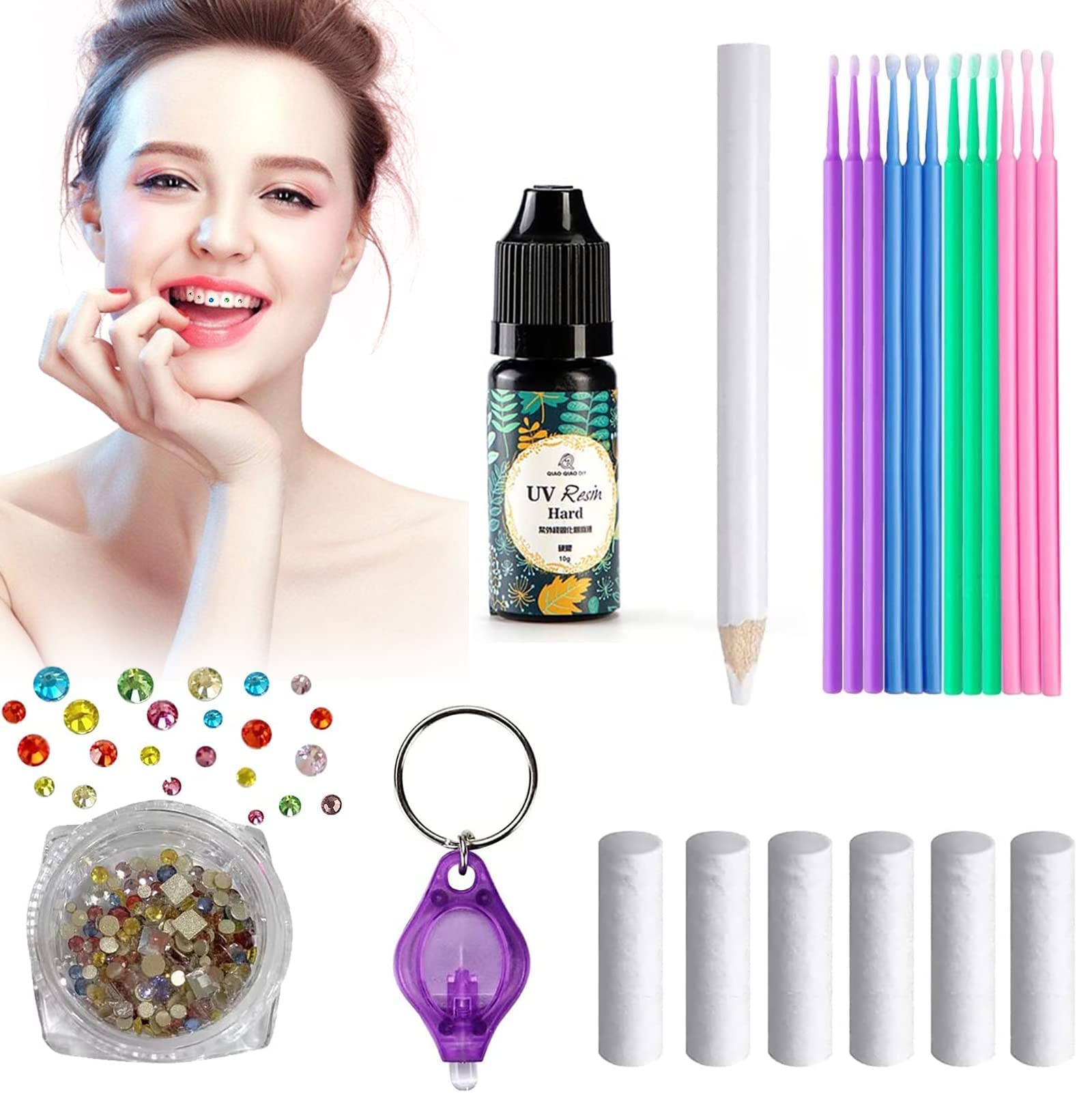 Tooth Gem Kit, With UV Curing Light, Resin Glue, Gem Suit, Gems Picker,  Tooth Jewelry Kit, Removable Tooth Ornaments, Artificial Fashionable  Crystal T