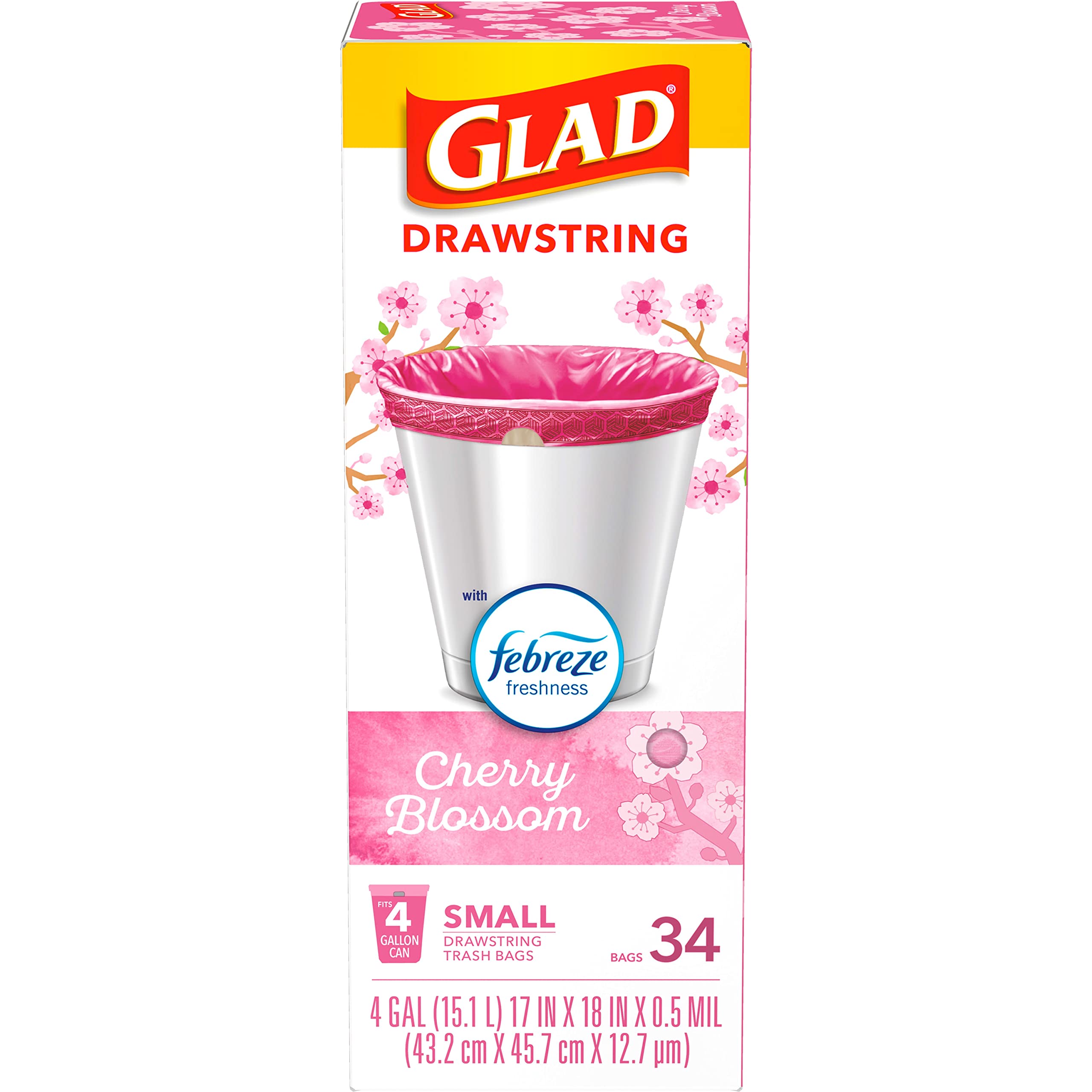 Glad OdorShield Small Drawstring Trash Bags, 4 Gallon Trash Bag