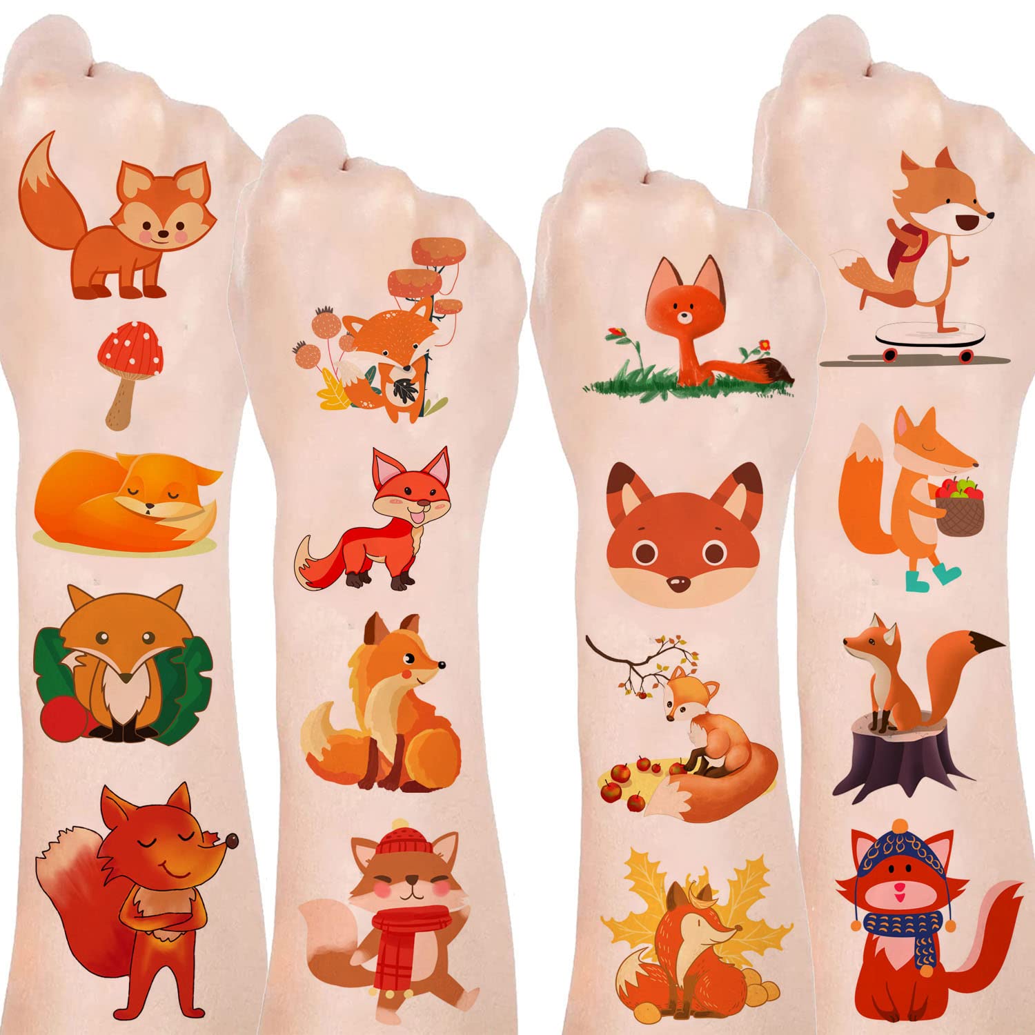 120pcs Fox Temporary Tattoos Fox Party Favor Woodland Animals Cute Cartoon  Waterproof Fox Temporary Tattoo Sticker